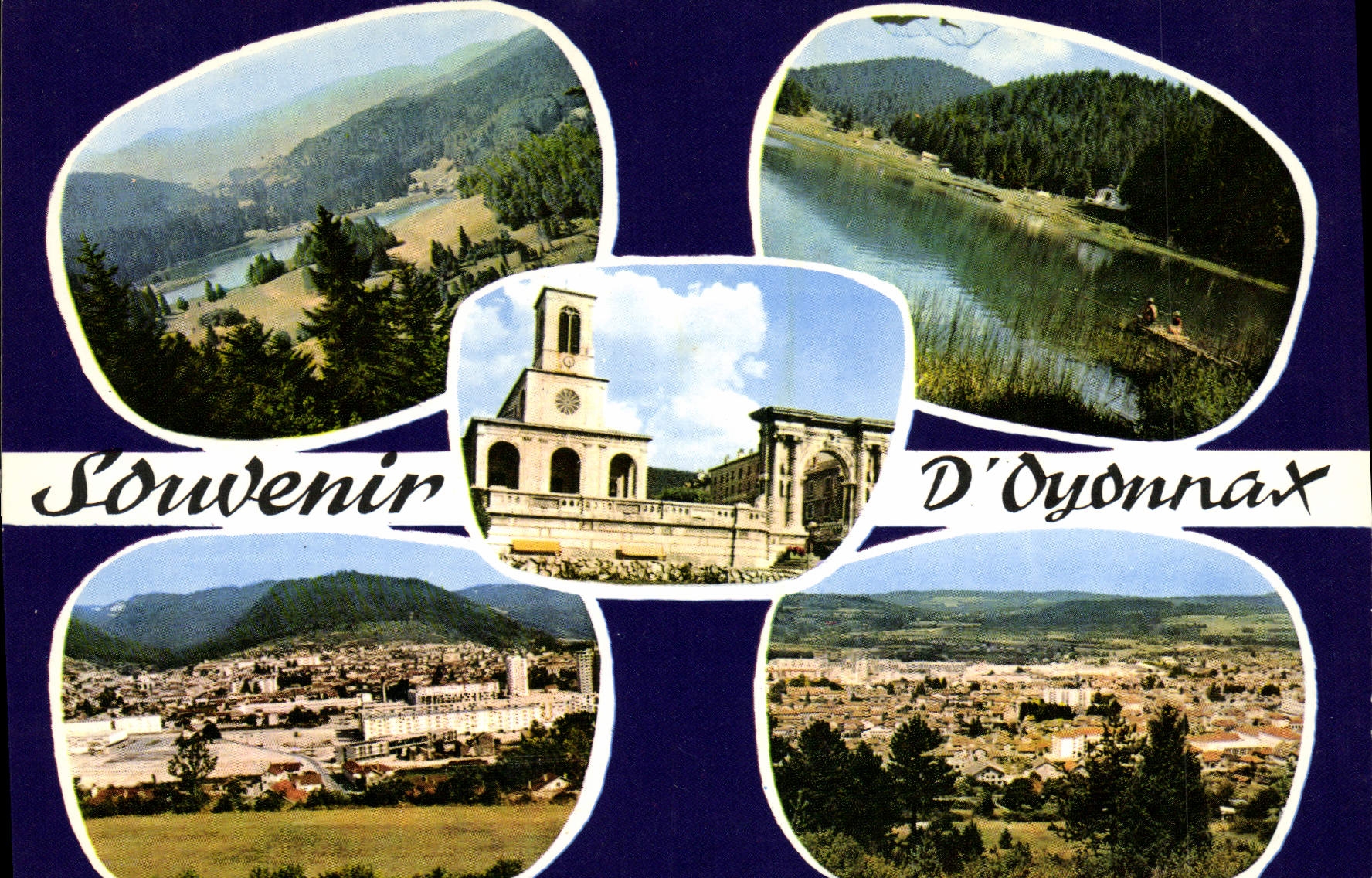 CPA Oyonnax Ain le Lac Genin et vue generale au Centre l'eglise et la Porte Monumentale 