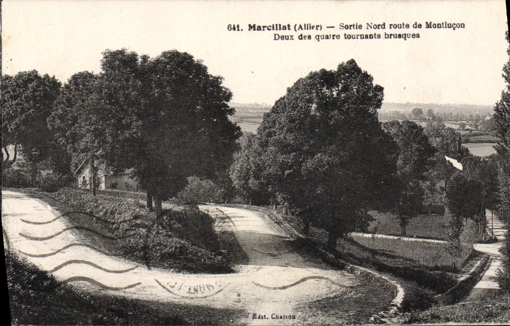 CPA Marcillat Allier Sortie Nord route de Montlucon Deux des quatre tournants brusques