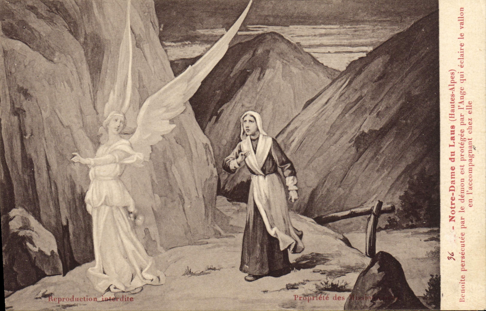 CPA Notre Dame du Laus Hautes Alpes Benoite persecutee par le demon est protegee par l'Auge qui ecla