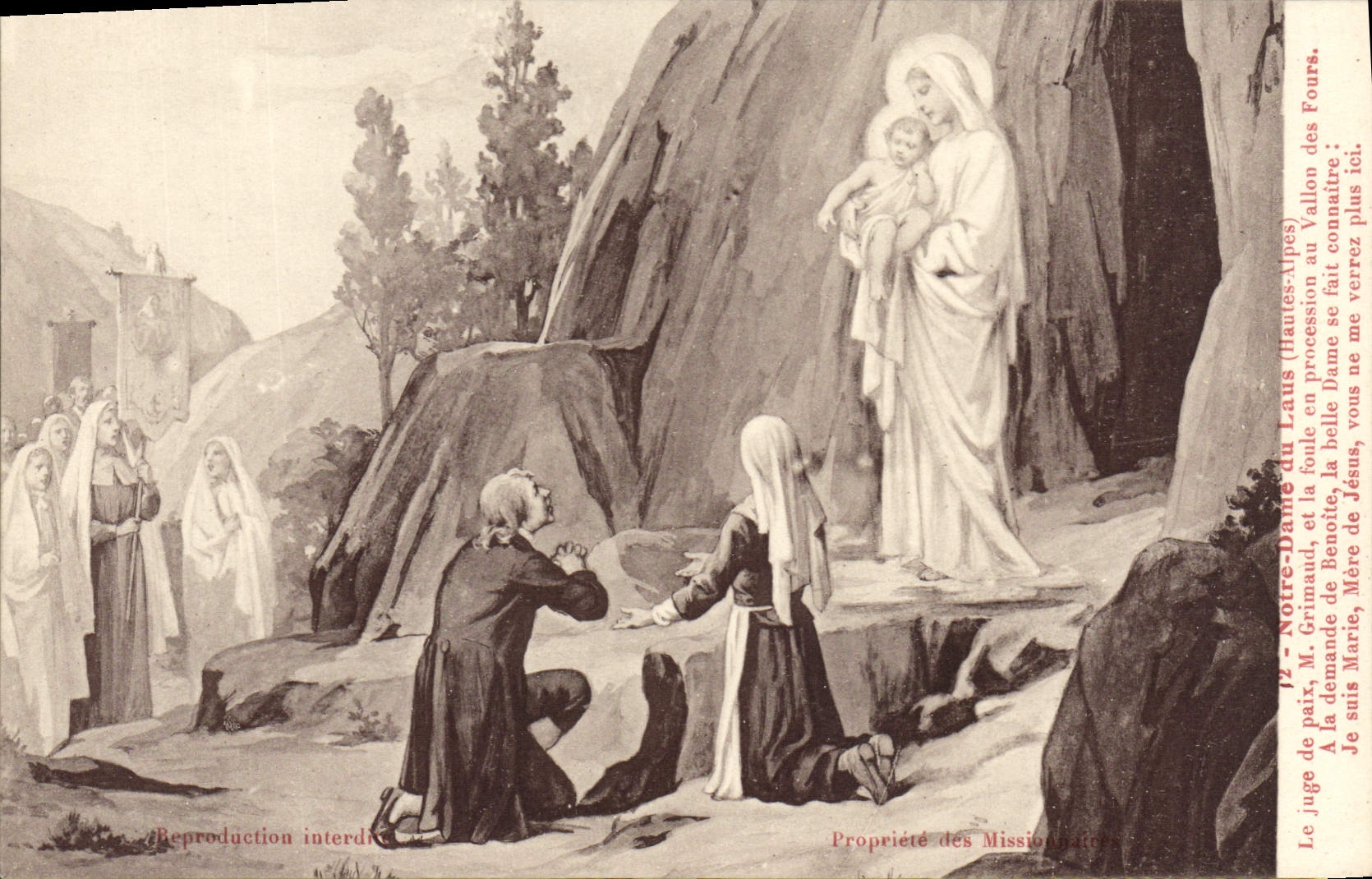 CPA Notre Dame du Laus Hautes Alpes le juge de paix M Grimaud et la foule en procession au Vallon de