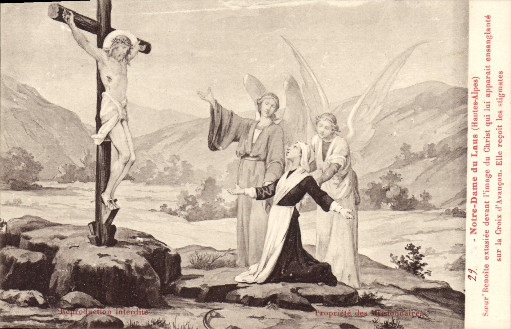 CPA Notre Dame du Laus Hautes Alpes Soeur Benoite extasiee devant l'image du Christ qui lui apparait