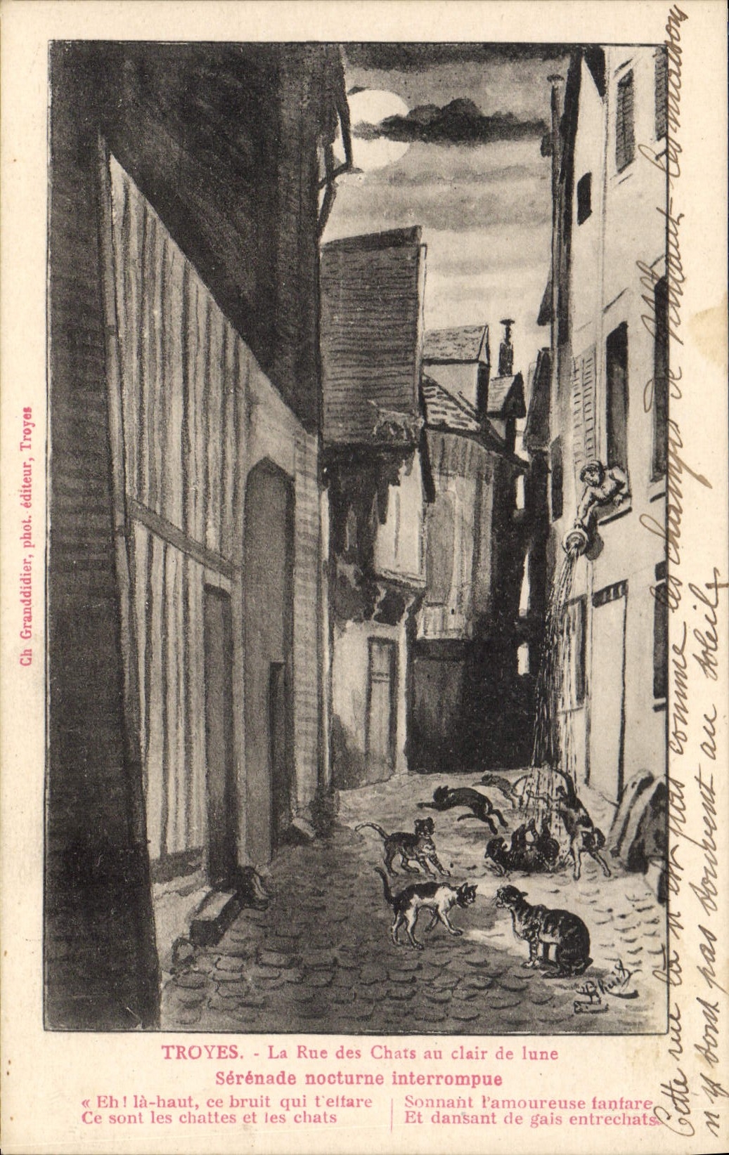 CPA Troyes La Rue des Chats au clair de lune