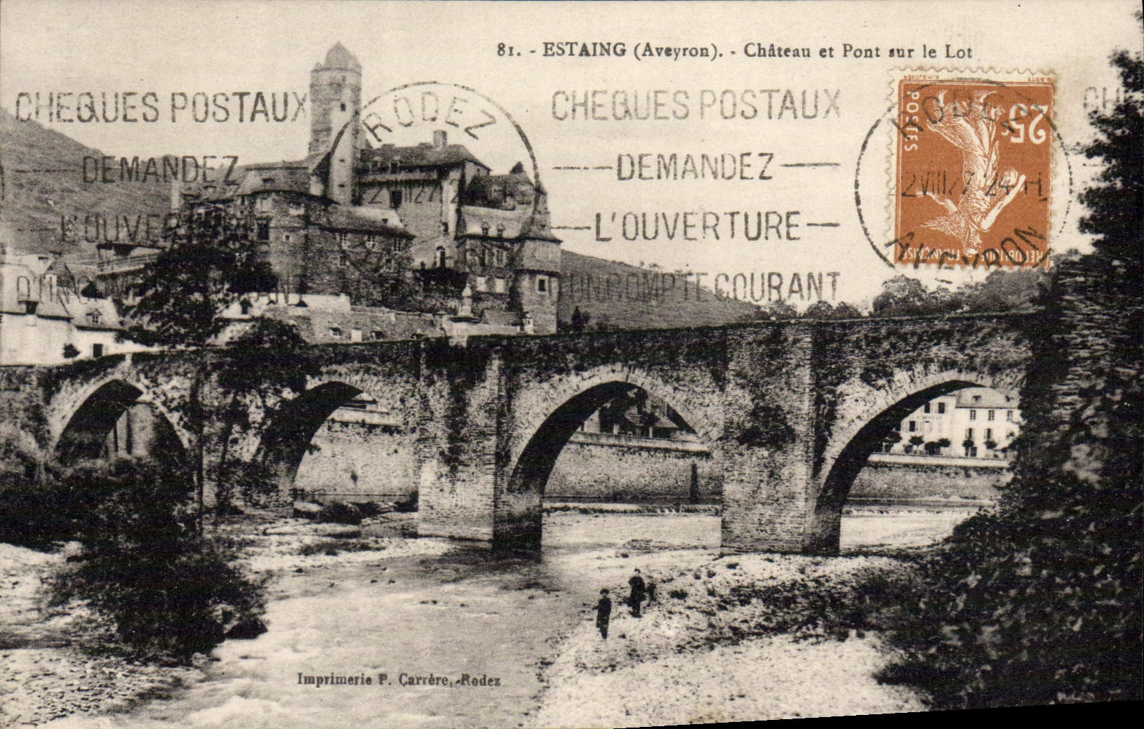 CPA Estaing Aveyron Chateau et Pont sur le Lot 