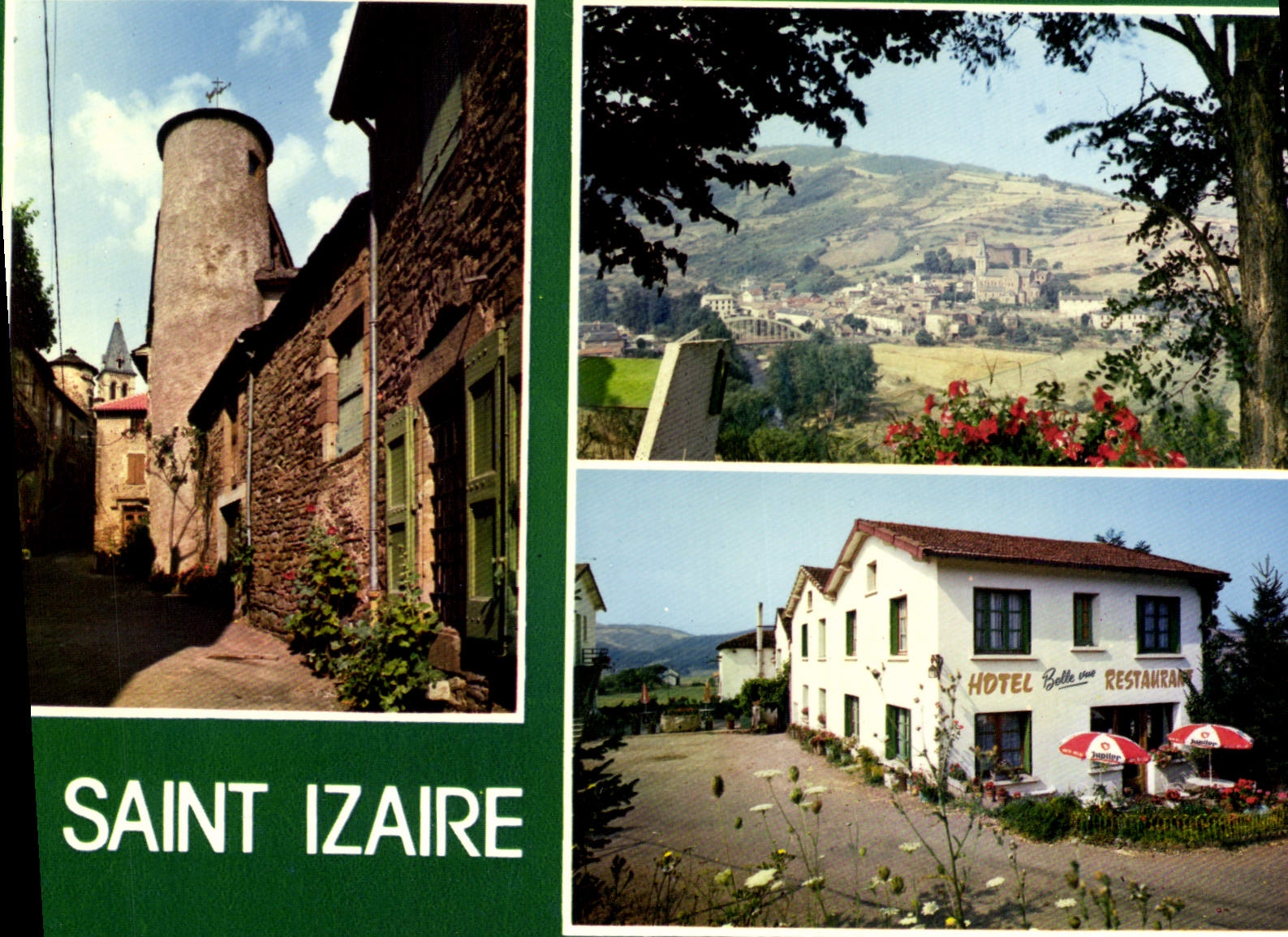 CPA Saint Izaire Aveyron Ancienne Bourgade fortifiee Ruelle typique Vue generale L'Hotel Belle Vue 