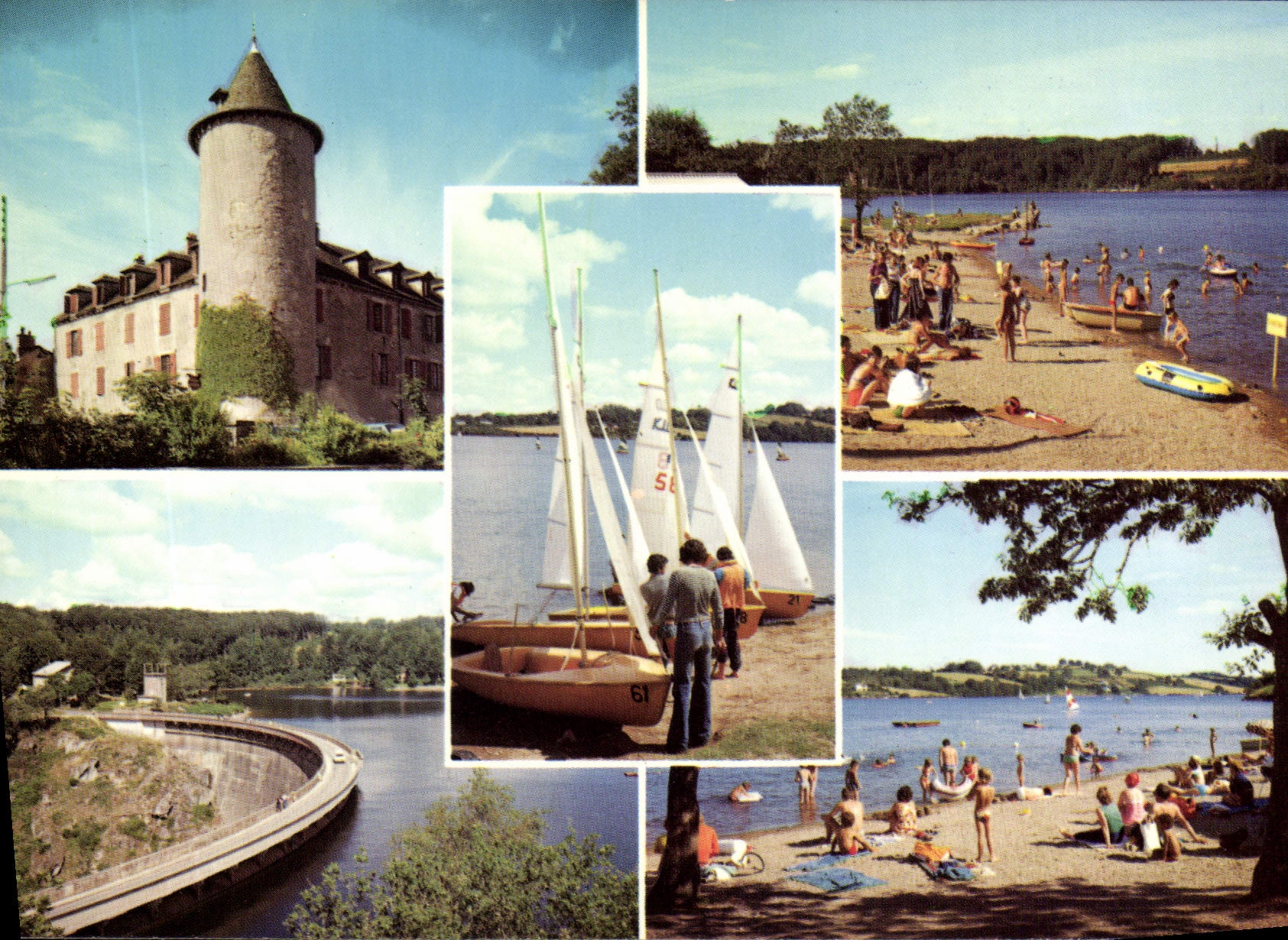 CPA Lac de Pareloup Aveyron Hostellerie du Levezou Chateau du XV La plage Le Barrage 