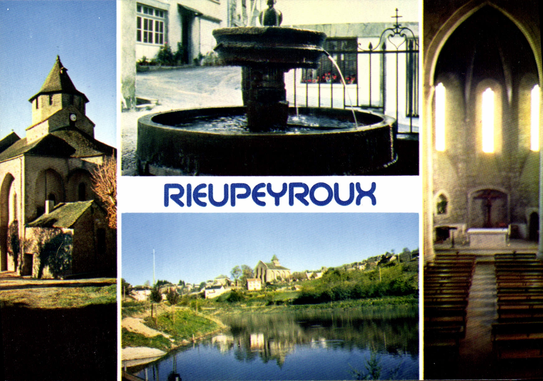 CPA Rieupeyroux Aveyron L'Eglise romane Style roman et ogival La Fontaine gallo romaine Le Griffoul