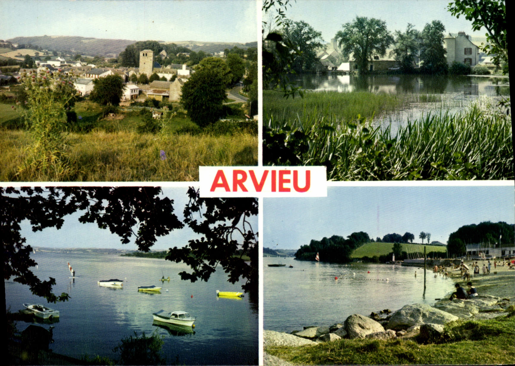 CPA Arvieu Aveyron Vue generale L'Etang Le Lac de Pareloup La plage du lac de Pareloup
