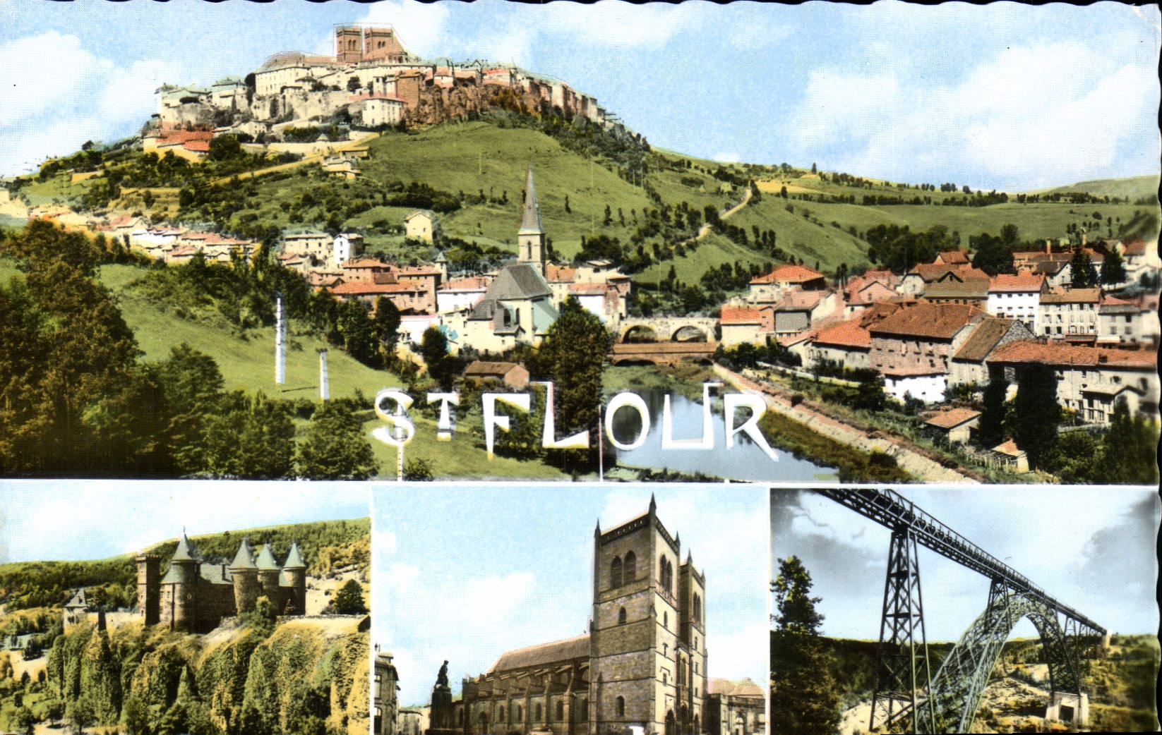 CPA Saint Flour Vue generale Chateau de Sailhant La Cathedrale Viaduc du Garabit 