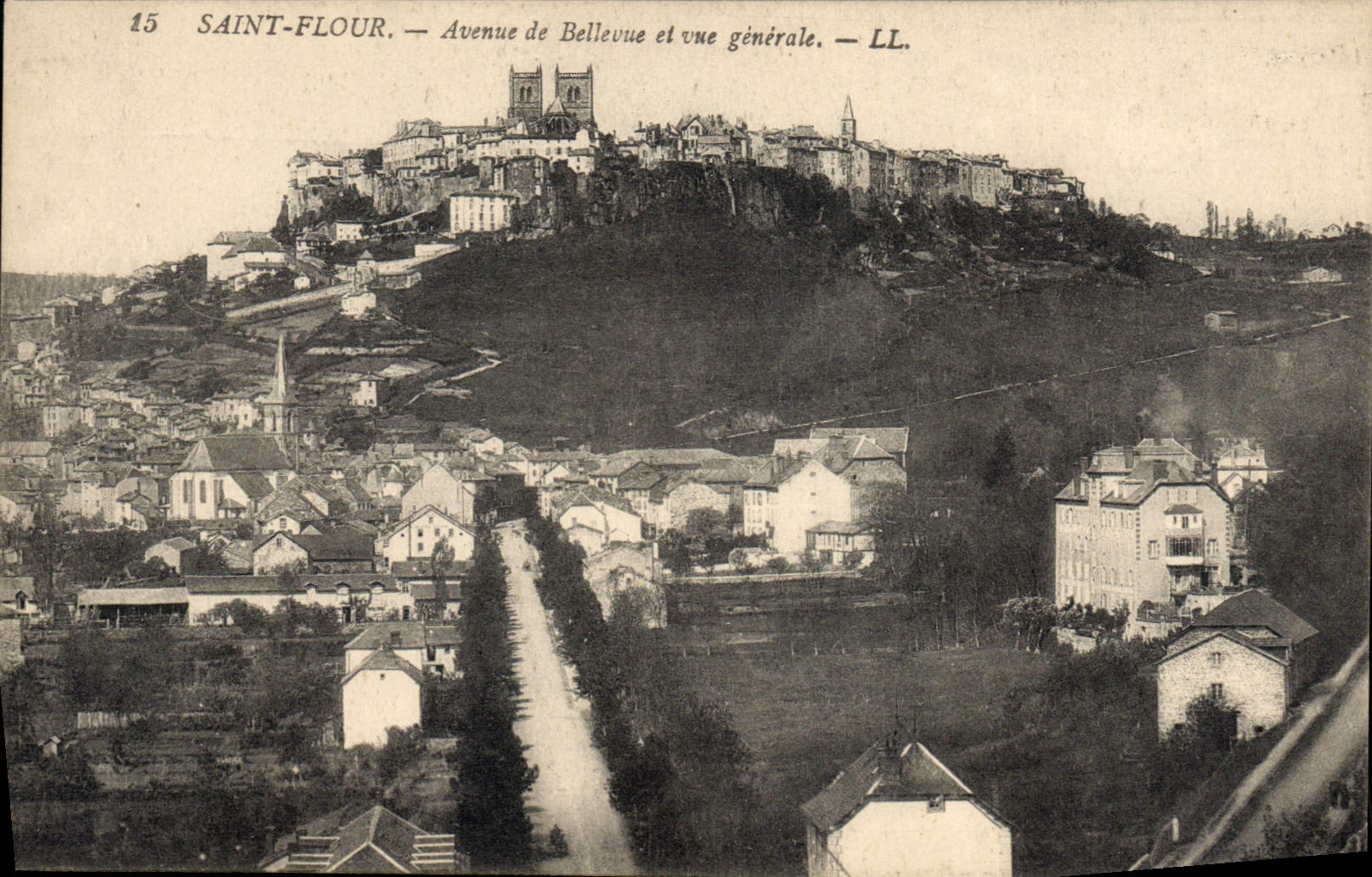 CPA Saint Flour Avenue de Bellevue et vue generale 