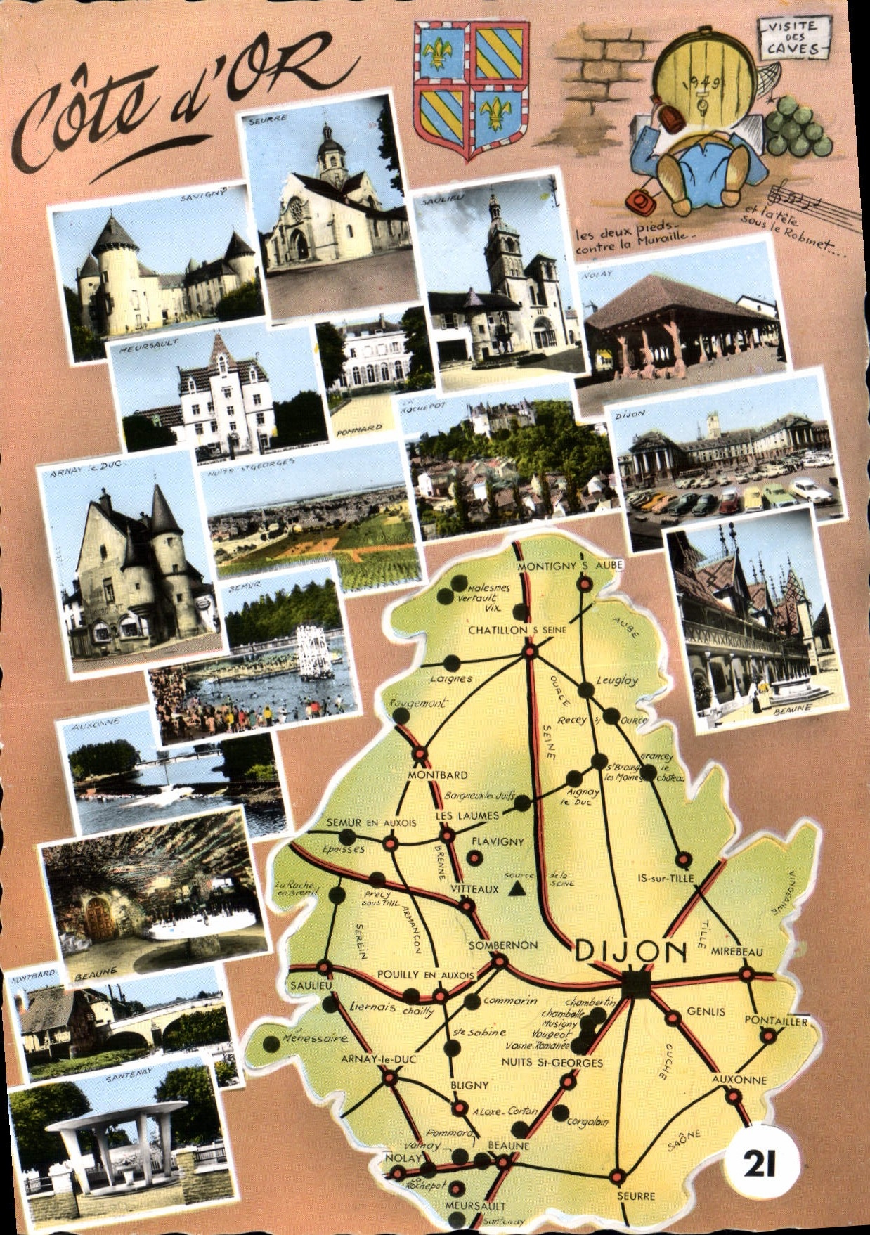CPSM carte touristique Côte d'Or