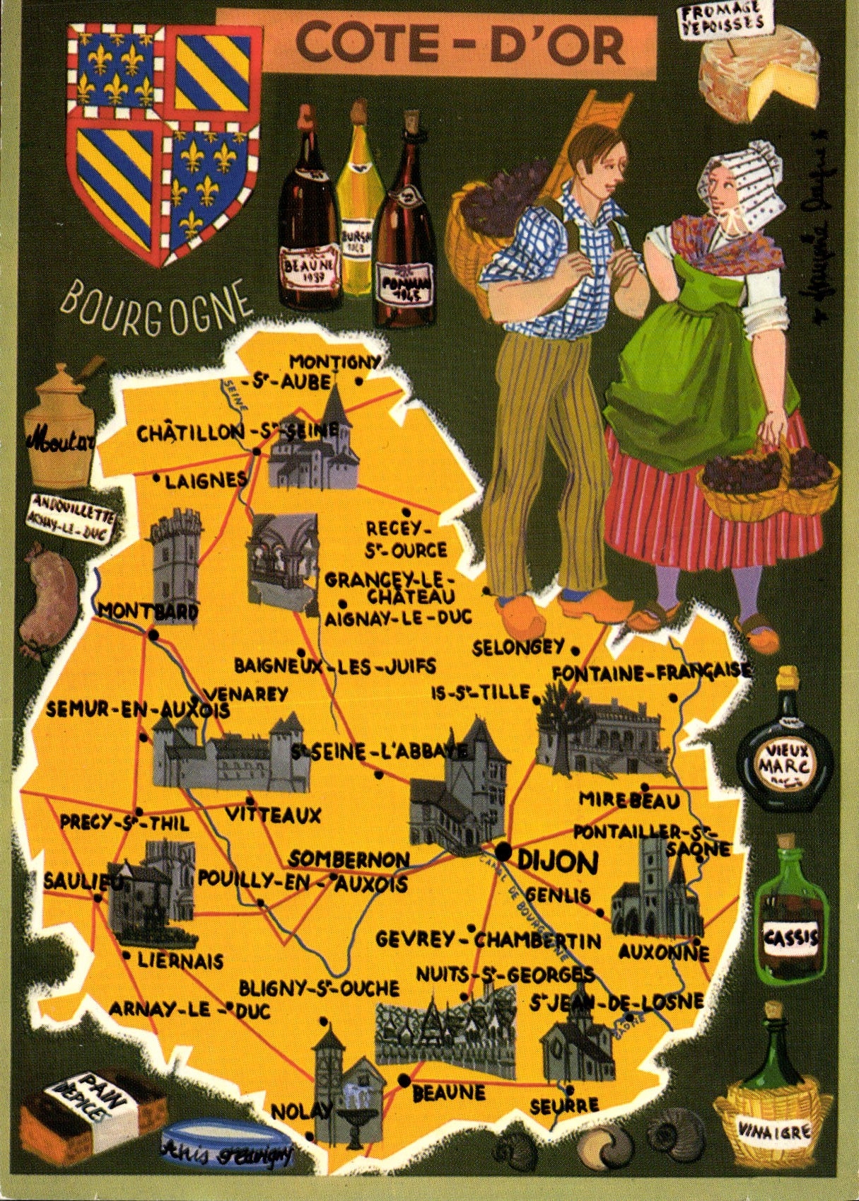 CPSM carte touristique Côte d'Or