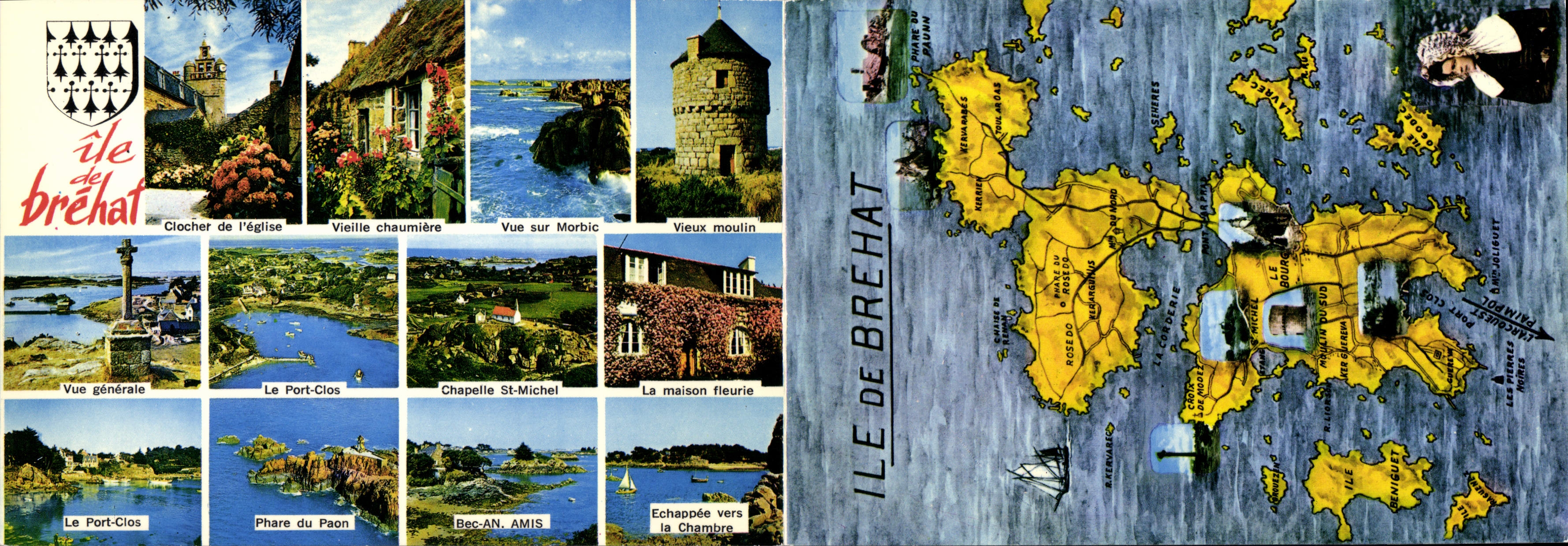 CPSM ILE DE BREHAT carte double