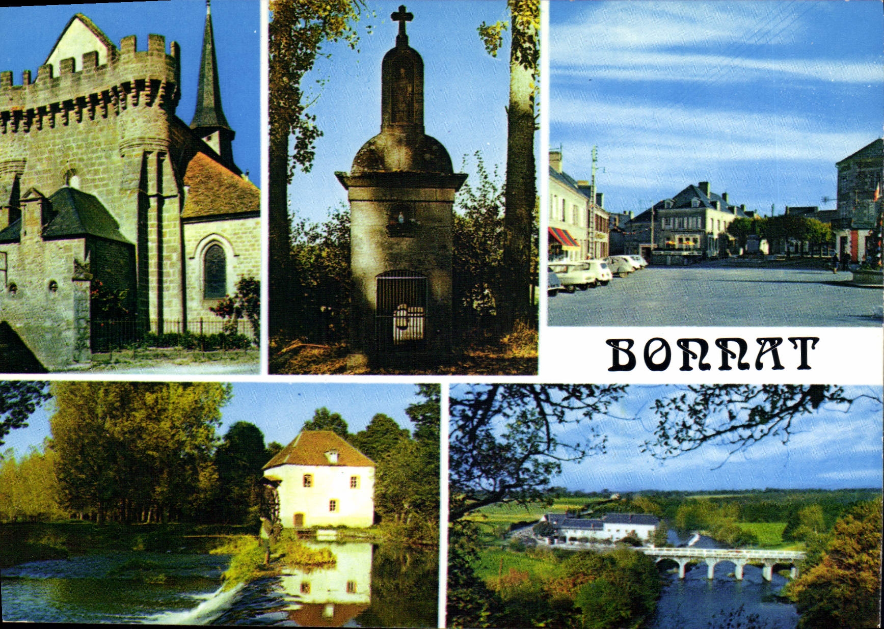 CPSM BONNAT église moulin fontaine