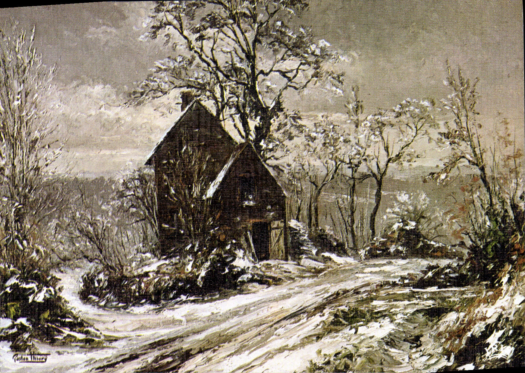 CPSM FRESSELINES soir de neige à Aigude œuvre du peintre Gaston Thiery