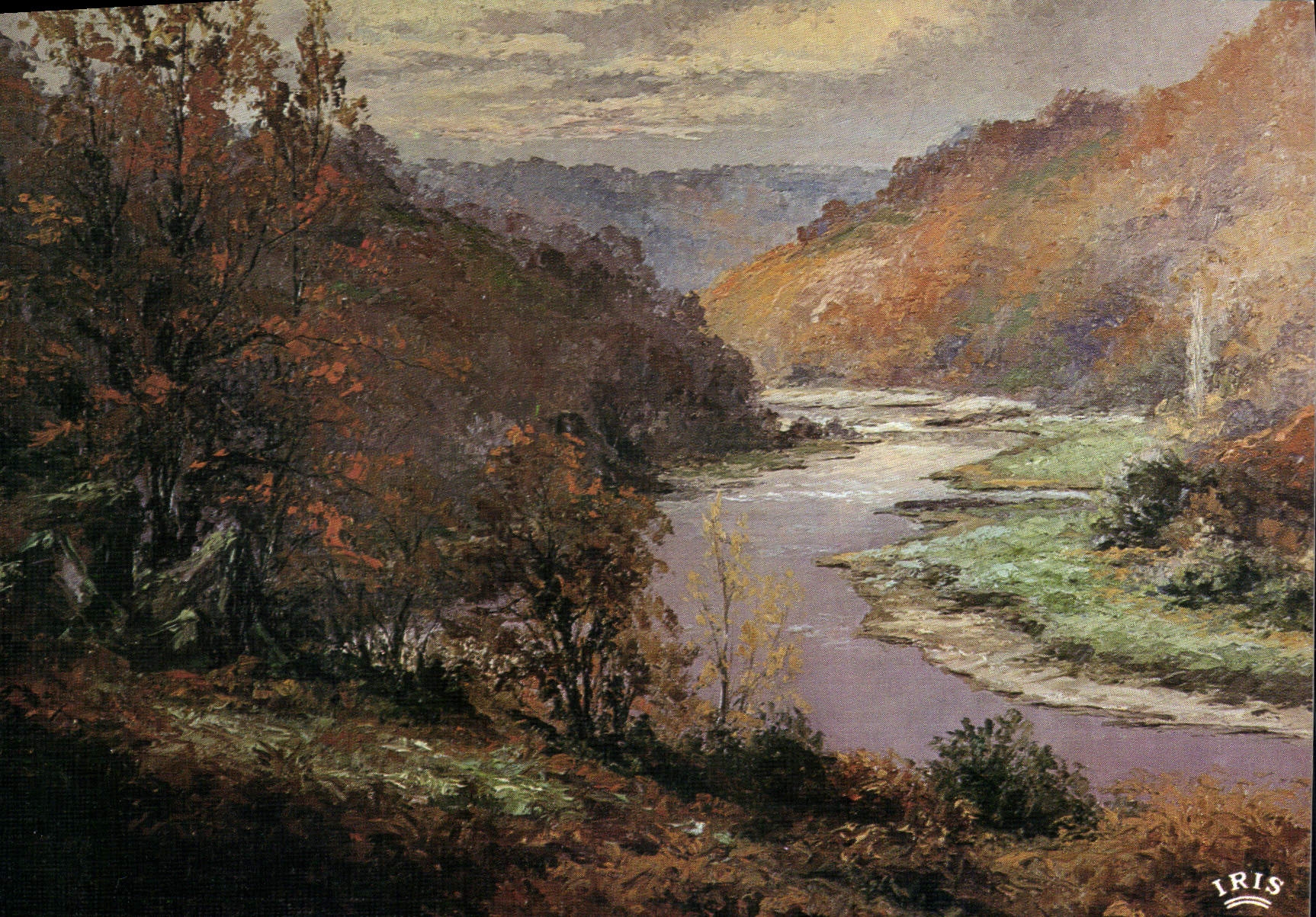 CPSM FRESSELINES soir d'automne sur la Creuse œuvre du peintre Gaston Thiery