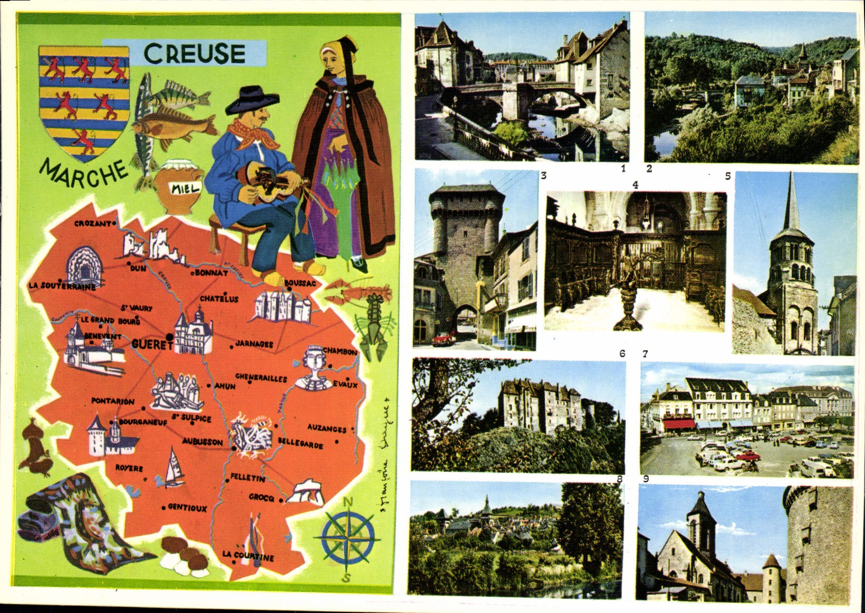 CPSM carte touristique à travers la Creuse