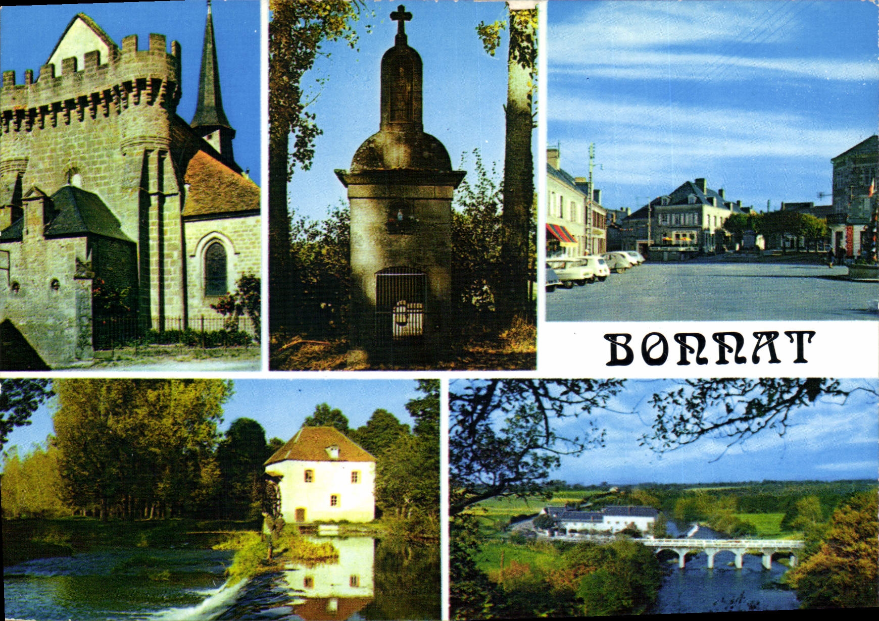 CPSM BONNAT église fontaine moulin pont à la chatte
