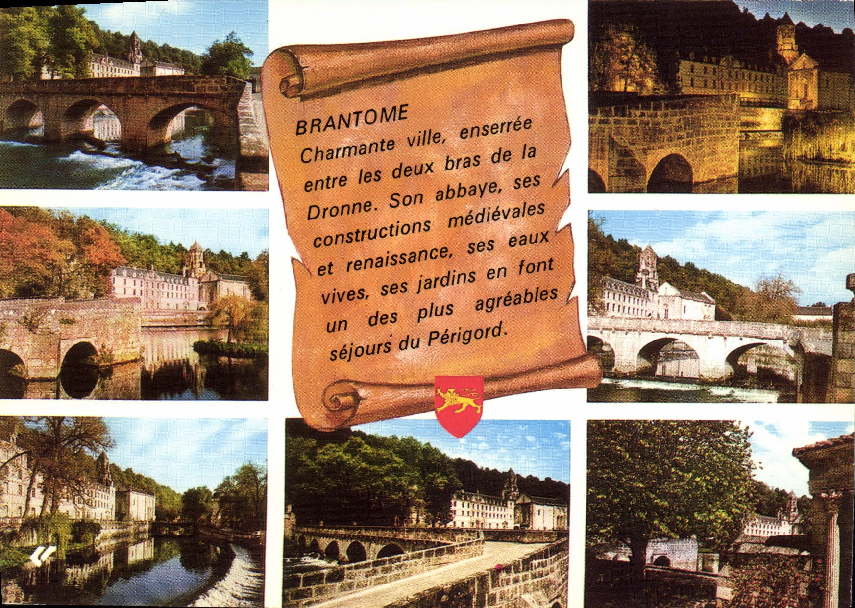 CPSM BRANTOME abbaye clocher et pont Coudé