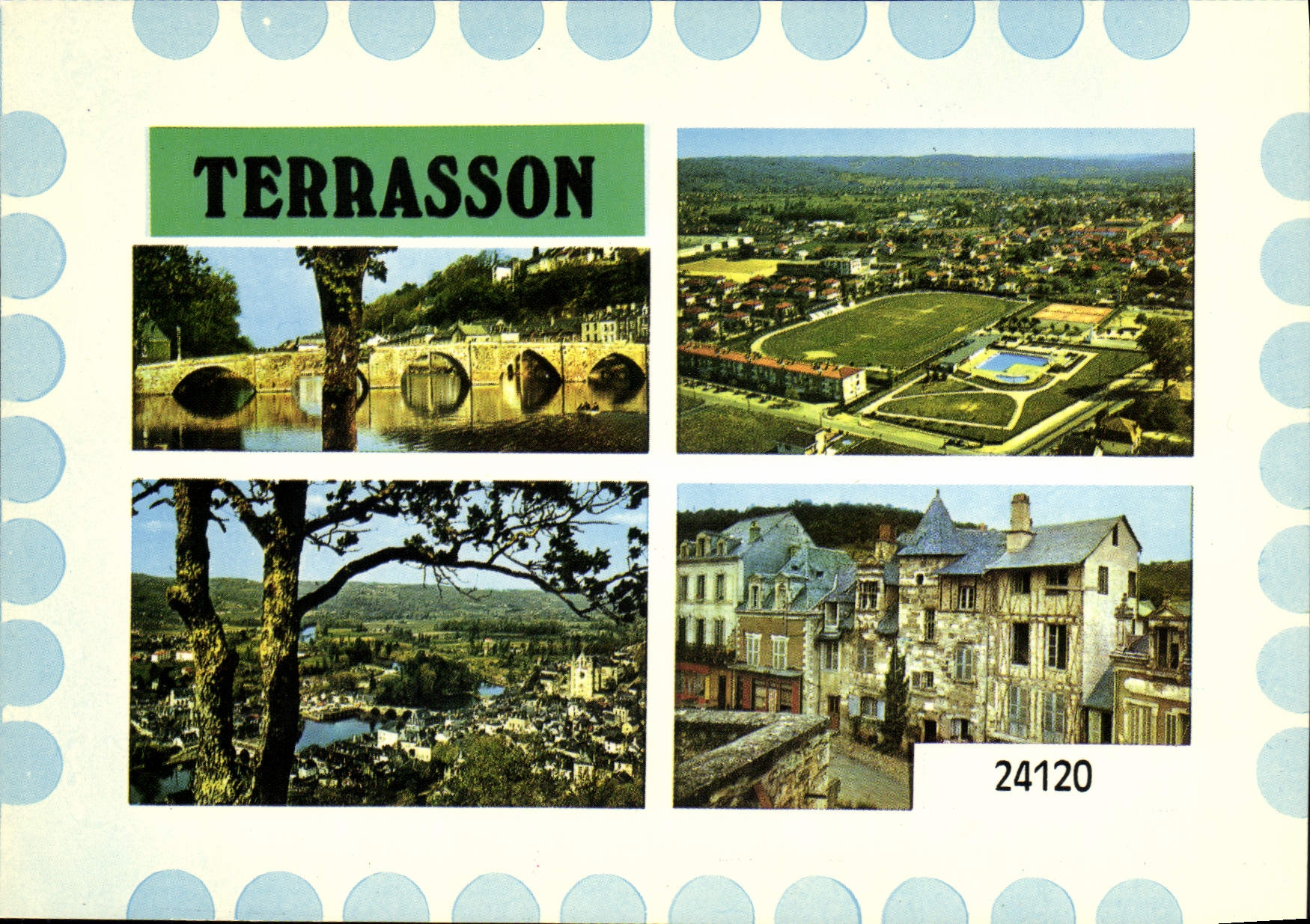 CPSM TERRASSON vue générale vieux pont parc des sports