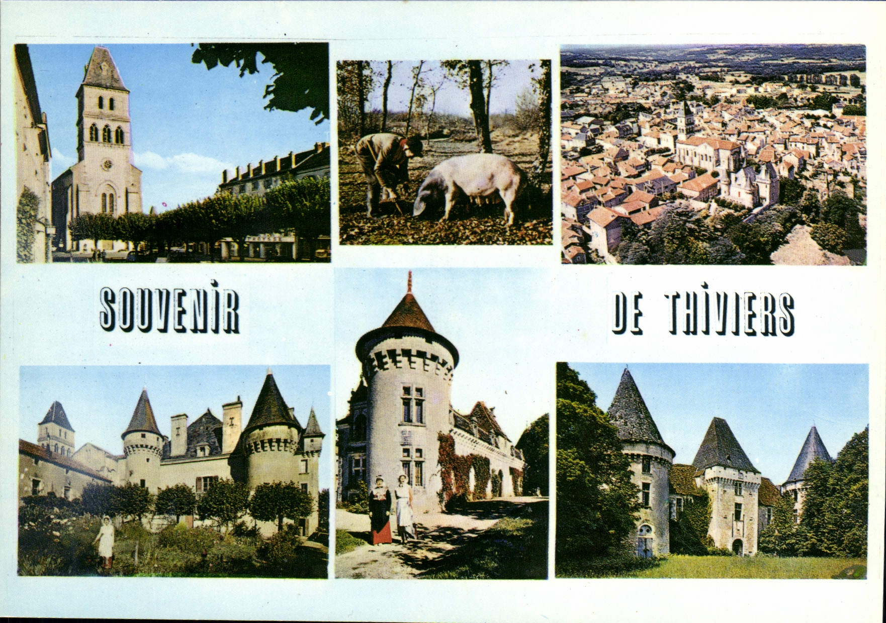 CPSM THIVIERS église chercheur de truffes cochon Vaucocour Filolie Laxion