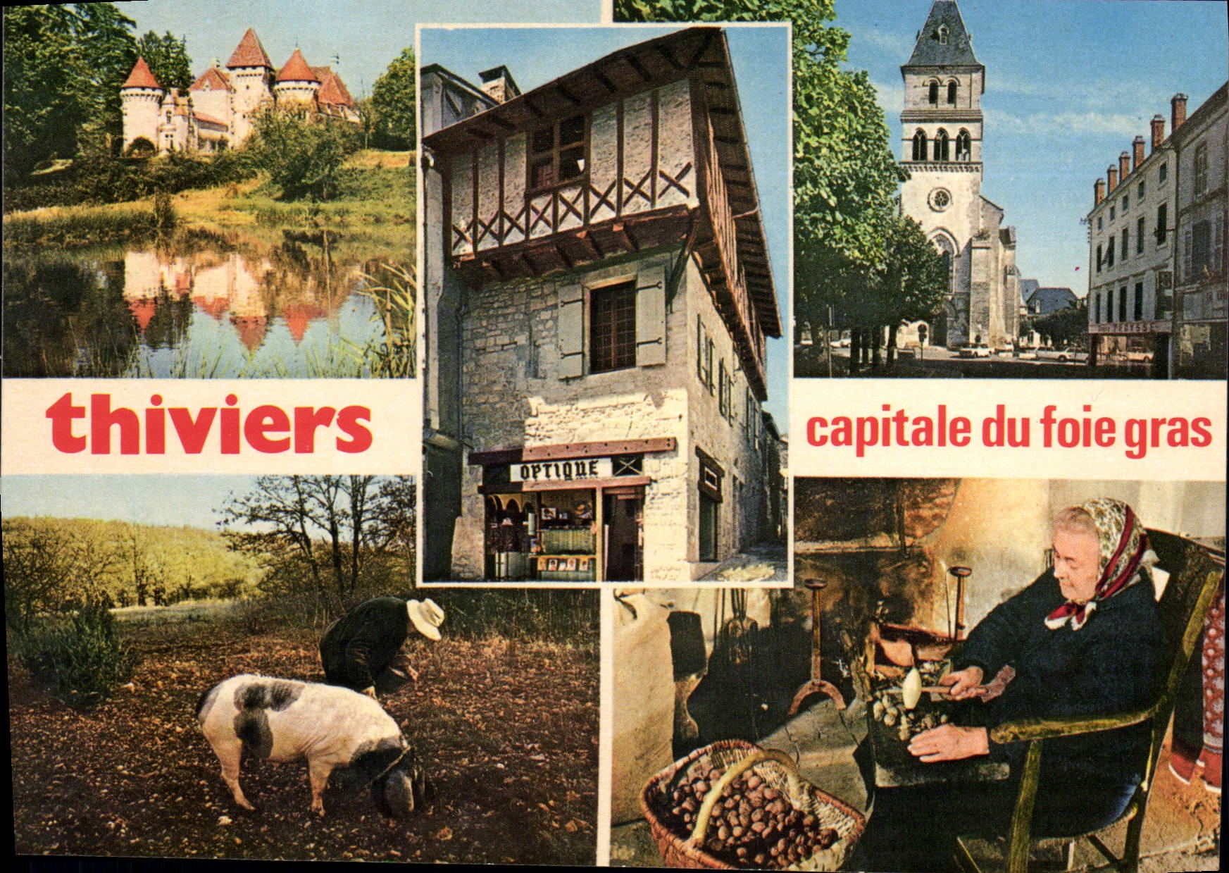 CPSM THIVIERS église chercheur de truffes cochon château de Filolie casseuse de noix