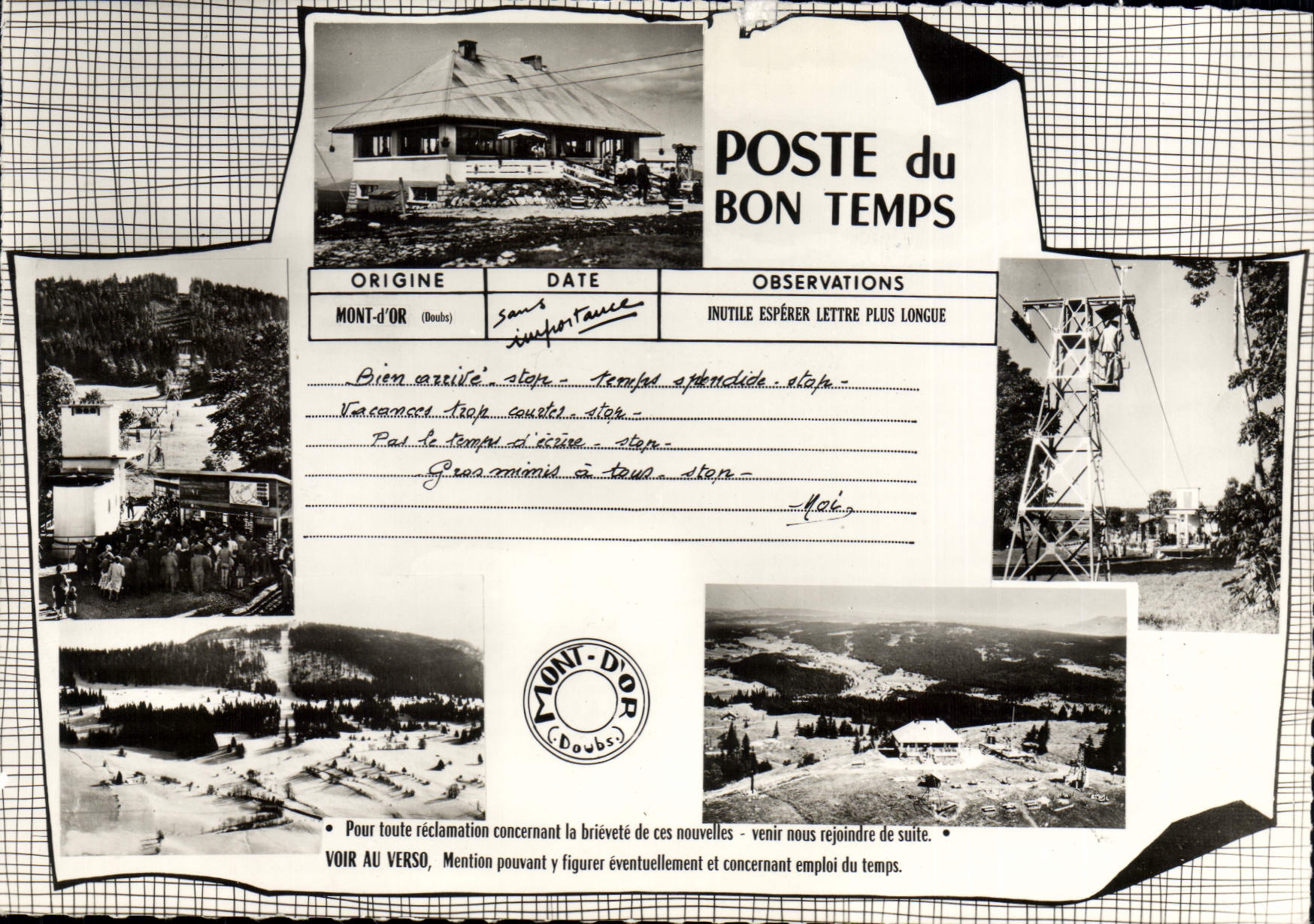 CPSM télébenne Mont D'Or Doubs