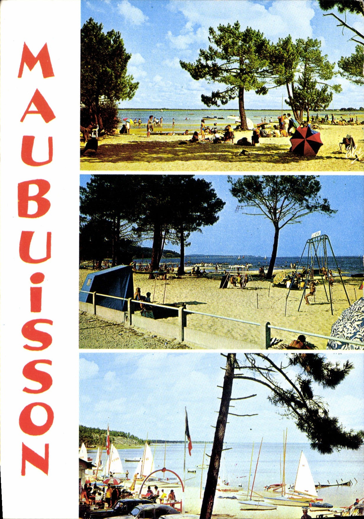 CPSM Maubuisson La Plage La Plage au Bord du Lac Voilier au Bord du Lac