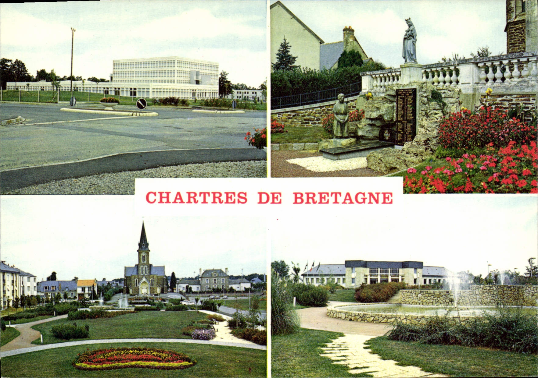 CPSM Chartres De Bretagne Monument Aux Morts L'Eglise La Mairie Collège