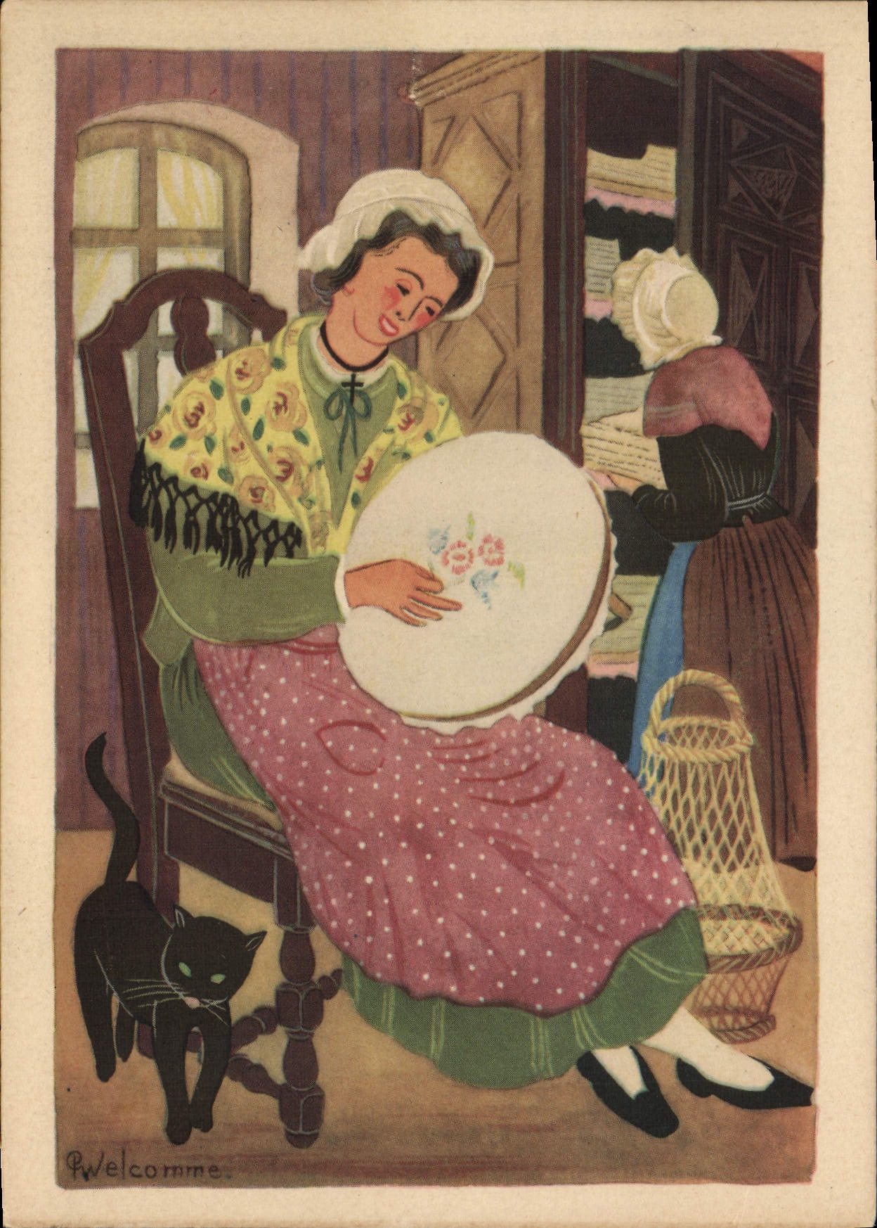 CPSM La Brodeuse D'Apres Une Aquarelle de WELCOMME