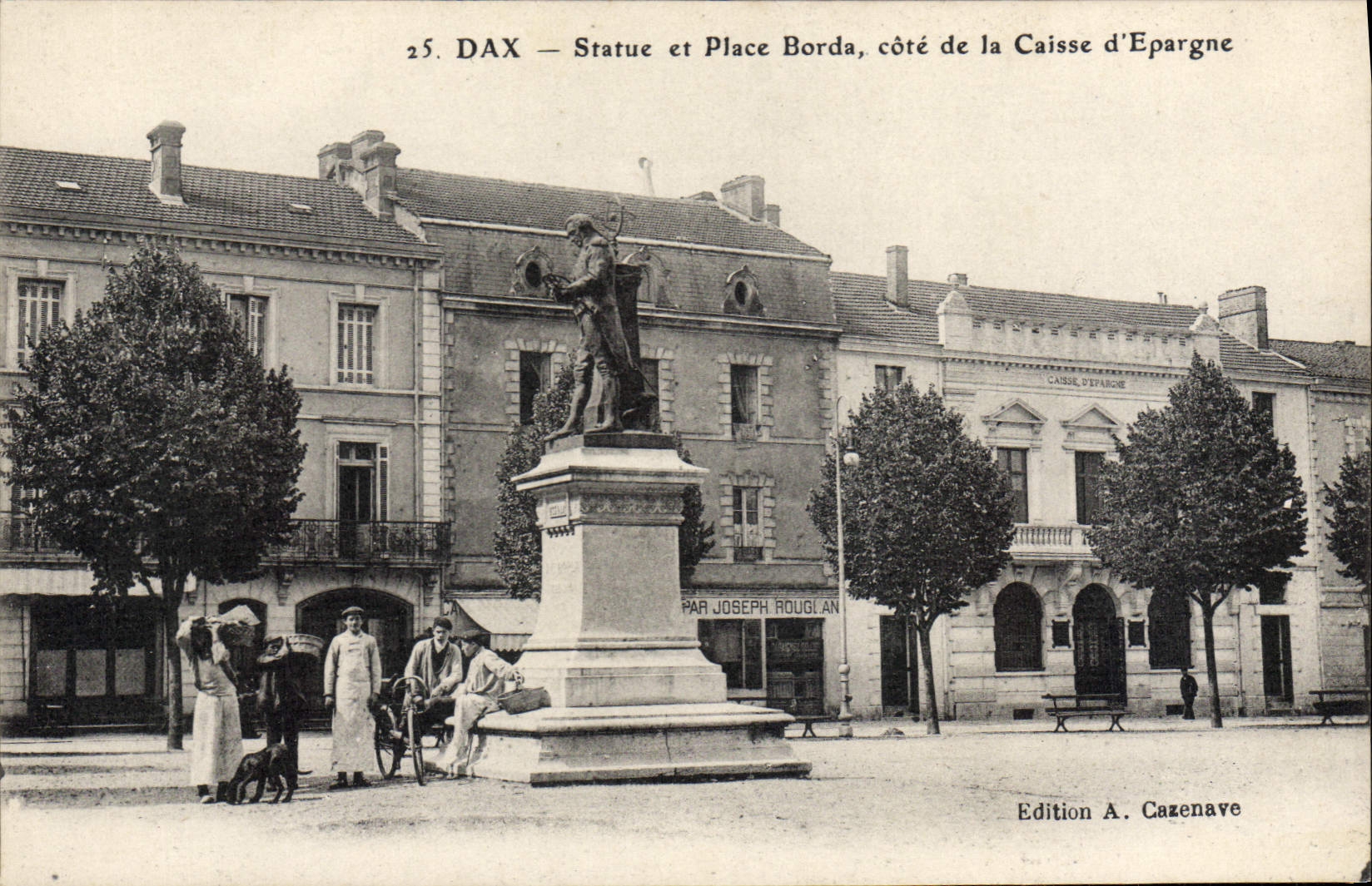 CPA Dax Statue Et Place Borda Cote De La Caisse D'Epargne