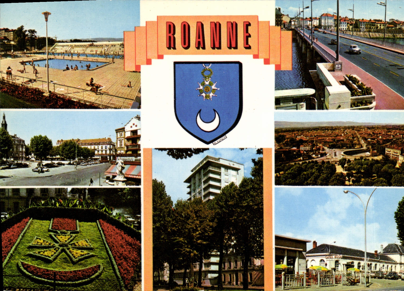 CPSM Roanne La Piscine Place de l'Hotel de Ville la Gare