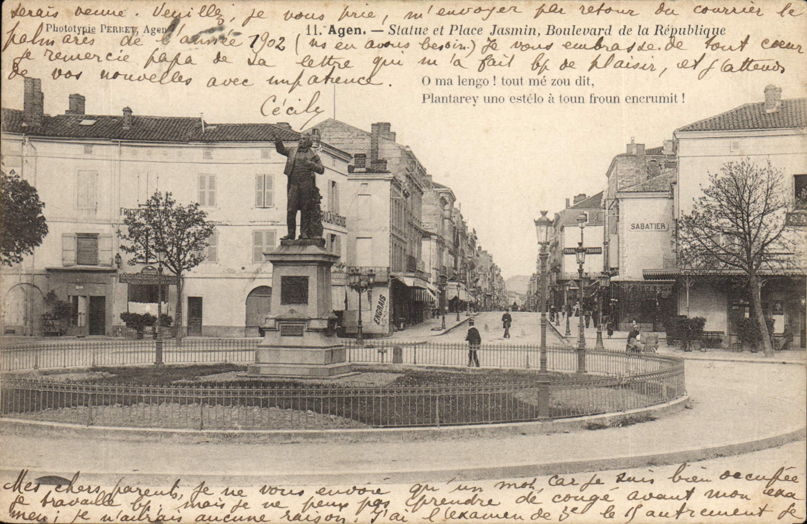 CPA Agen Statue Et Place Jasmin Boulevard De La Republique