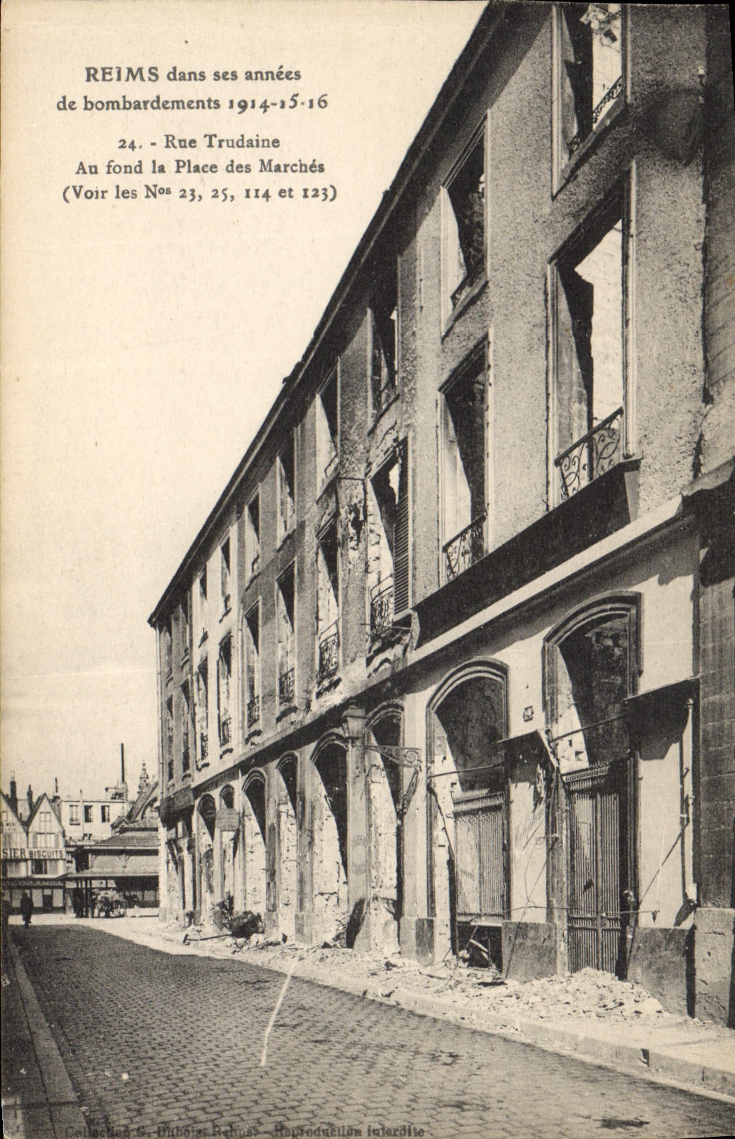 CPA Reims Dans Ses Annees De Bombardements rue Trudaine place des marchés