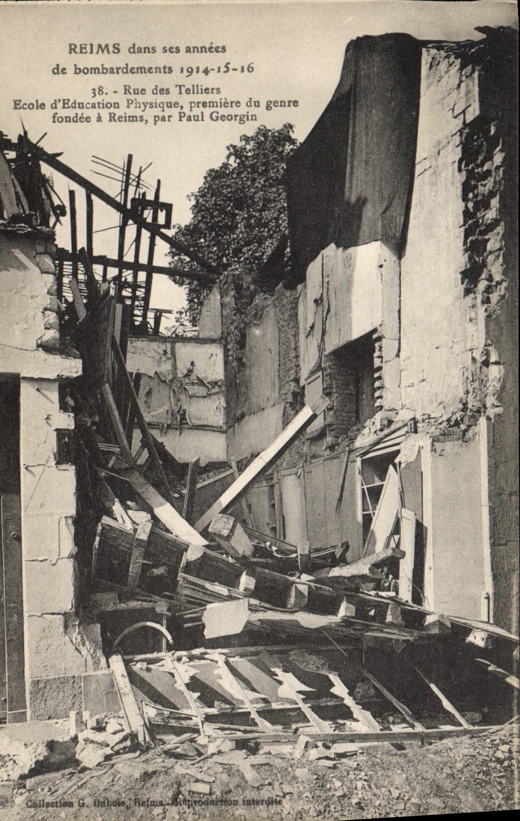 CPA Reims Dans Ses Annees De Bombardements rue des telliers école d'éducation physique