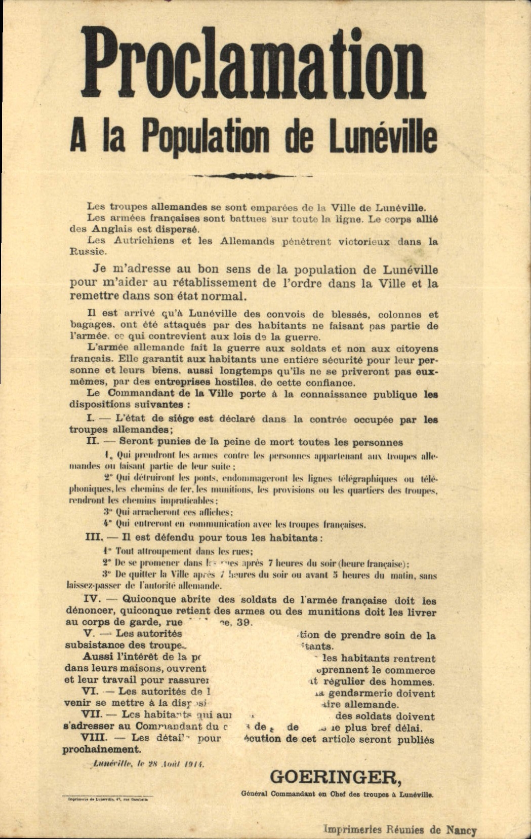 CPA Luneville Proclamation à la population
