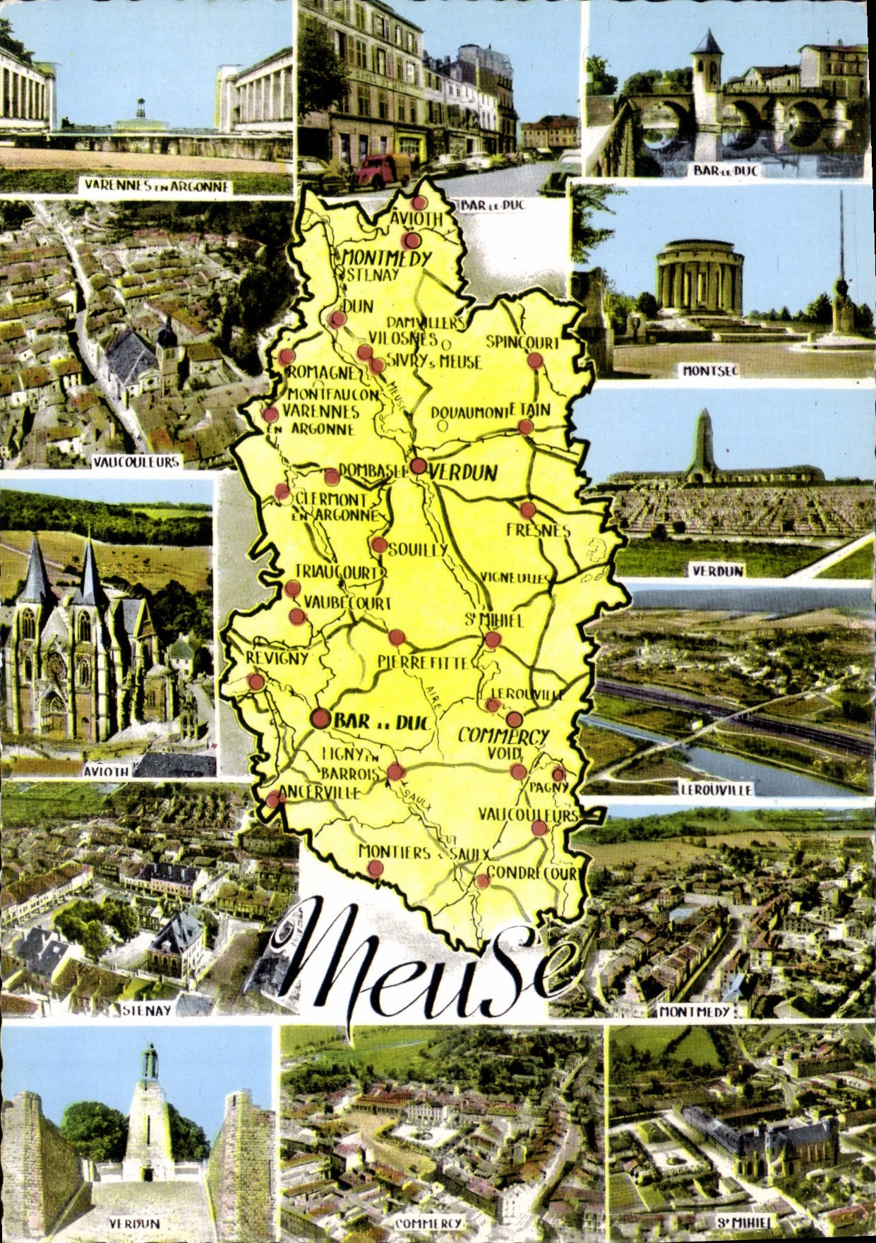 CPSM carte touristiqueVAUCOULEURS AVIOTH Bar le DUC MONTSEC LEROUVILLE MONTMEDY COMMERCY