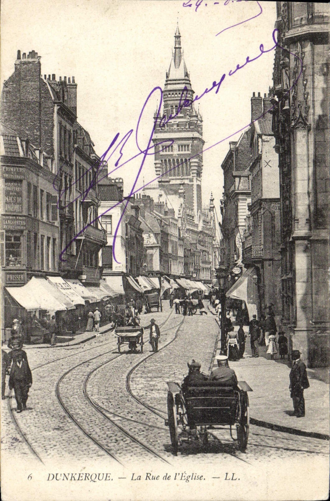 CPA Dunkerque La Rue De I'Eglise