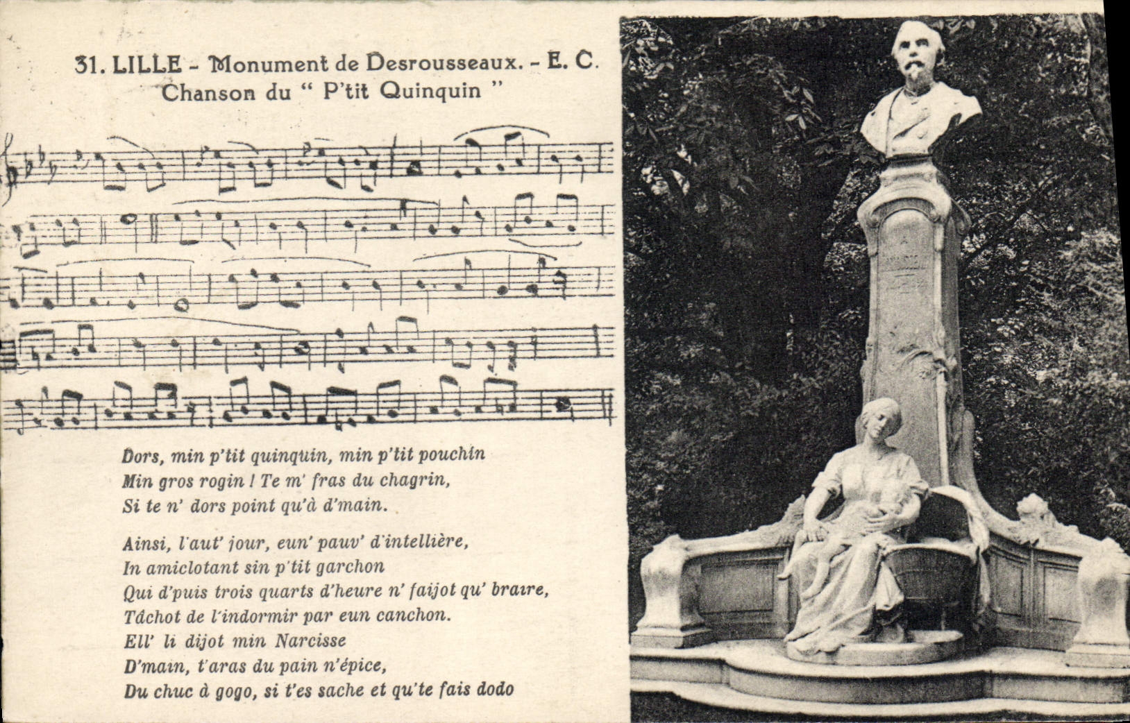 CPA Lille Monument De Desrousseaux chanson