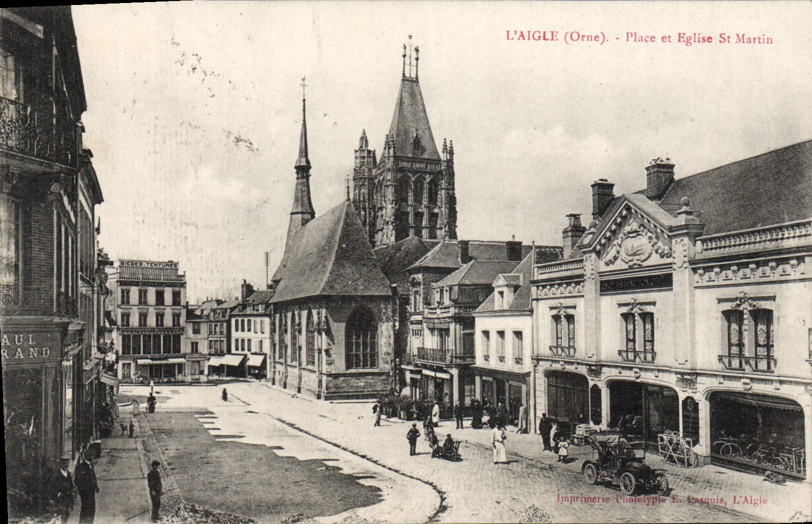CPA L'Aigle Place Et Eglise St Martin Automobile