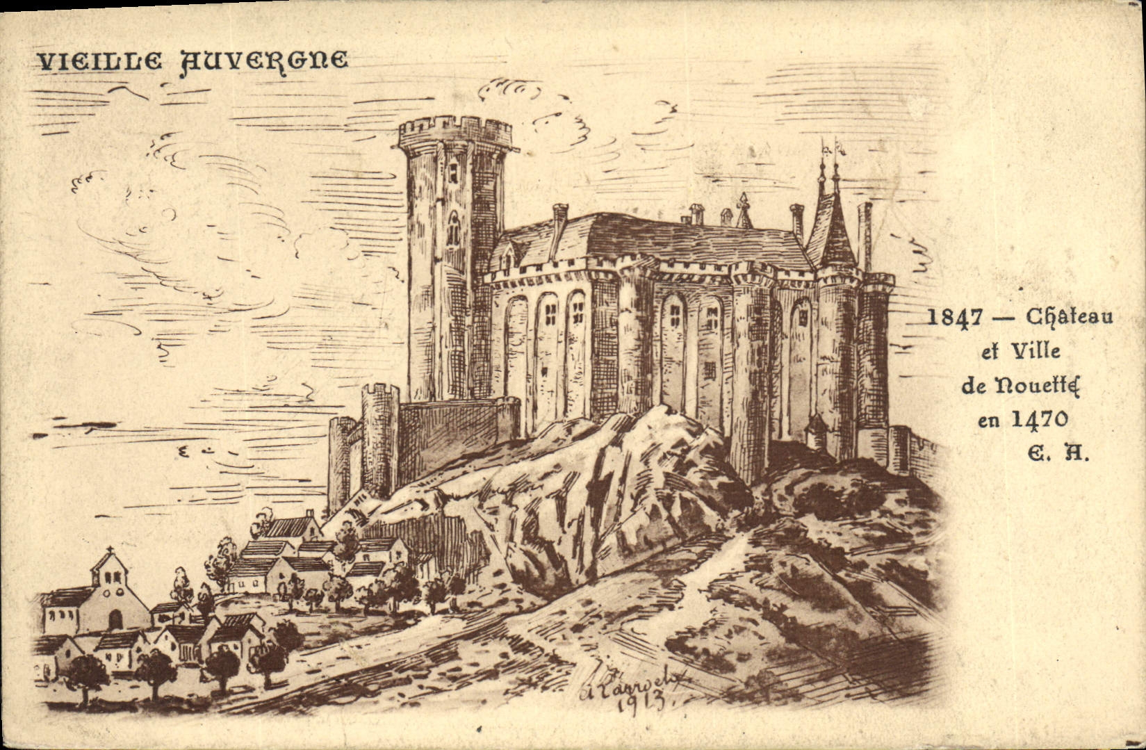 CPA Vieille Auvergne château et ville de Nouette
