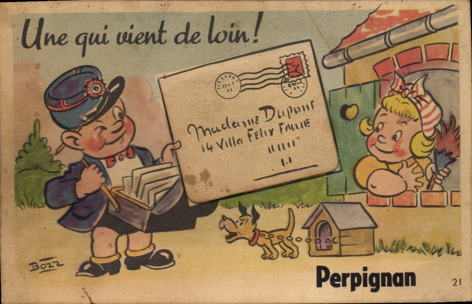 CPA Perpignan carte à système Une qui vient de loin BOZZ