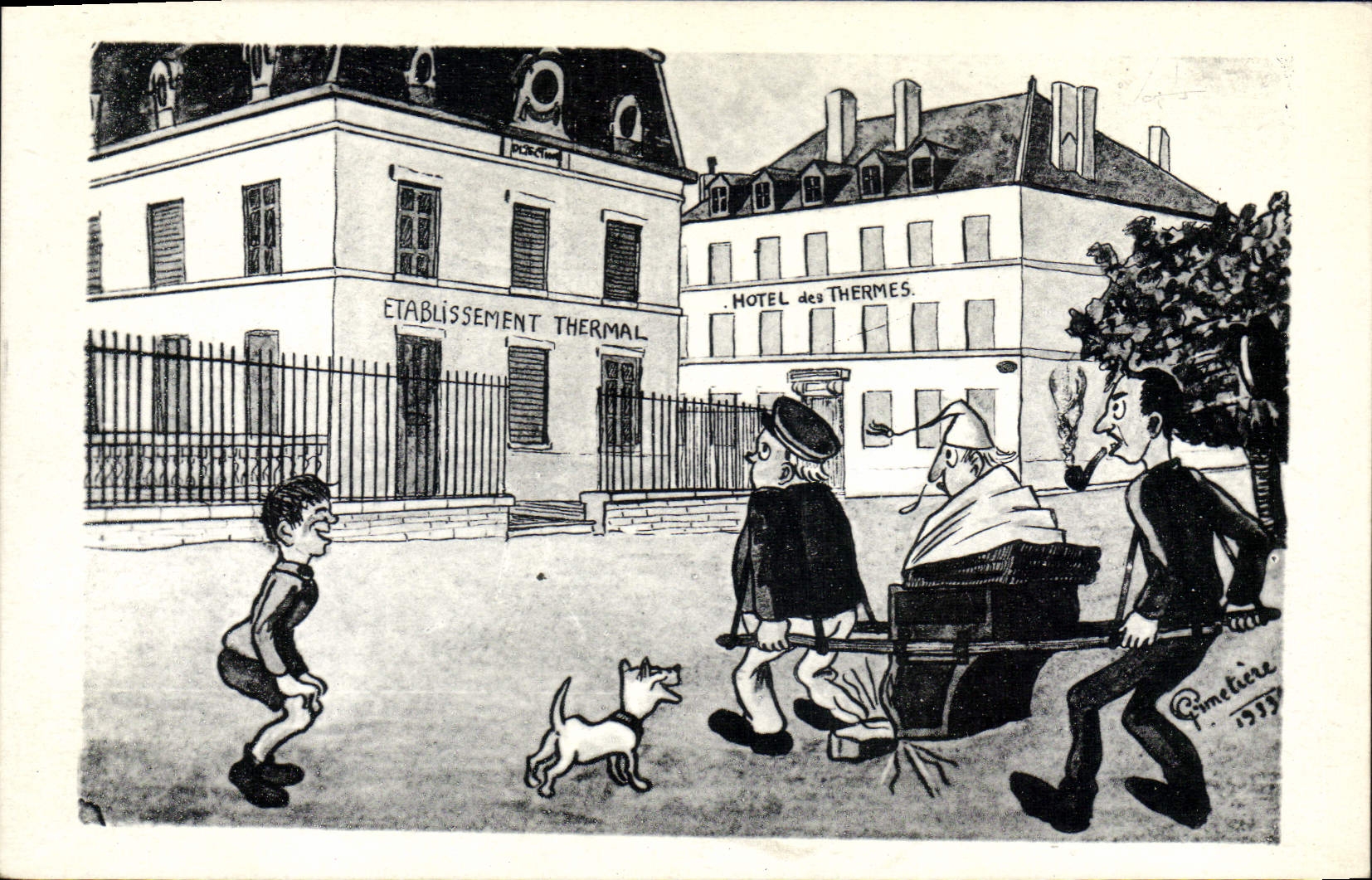 CPA Bourbon Lancy Thermal Humoristique chaises à porteurs
