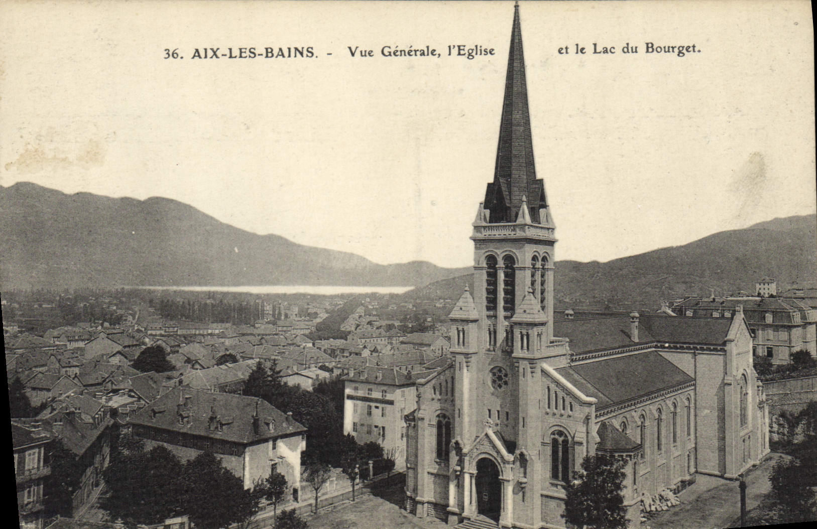 CPA Aix Les Bains Vue Generale église Et Le Lac Du Bourget