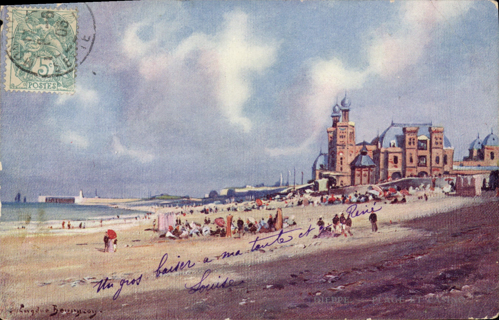 CPA Dieppe plage et casino par Eugène Bourgeois