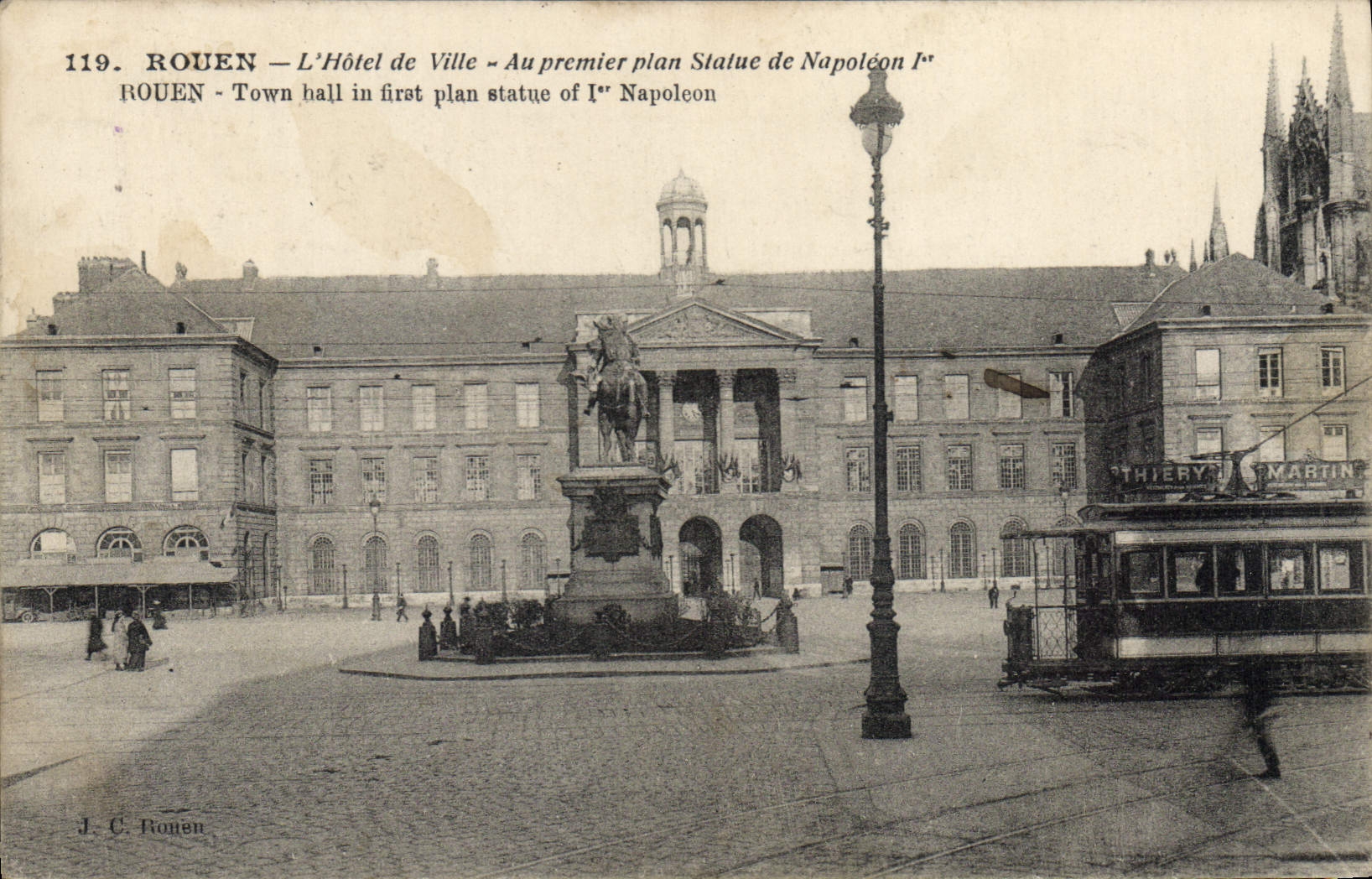 CPA Rouen L'Hotel De Ville Statue Napoléon 1er