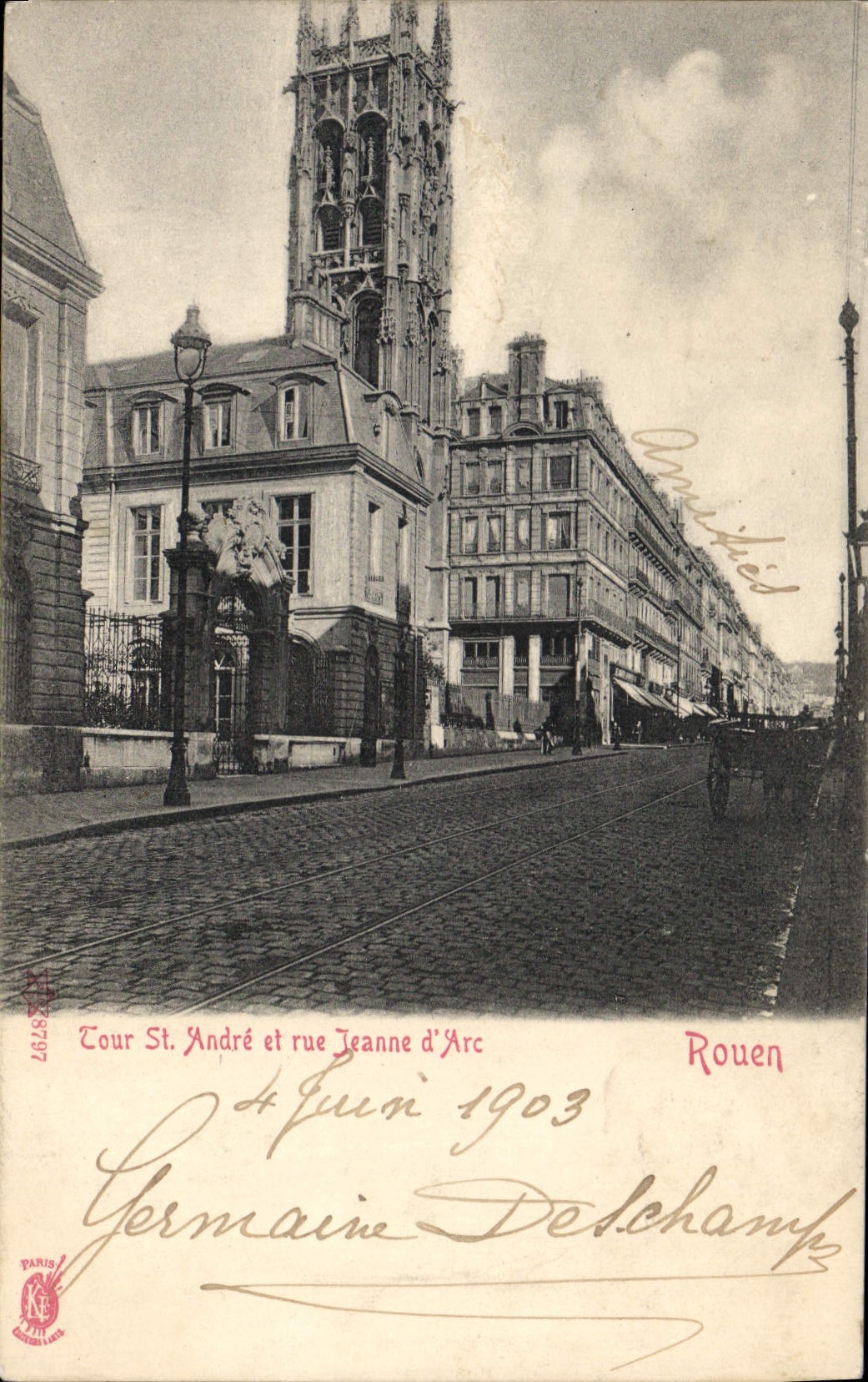 CPA Rouen Tour St Andre Et Rue Jeanne D'Arc