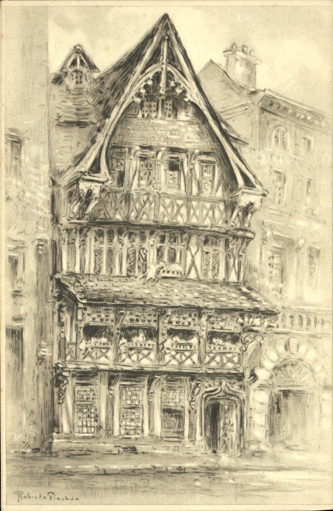 CPA Rouen vieille maison dessin