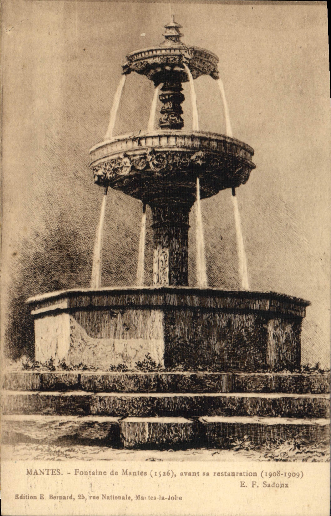 CPA Mantes Fontaine 1526 restaurée en 1908-1909