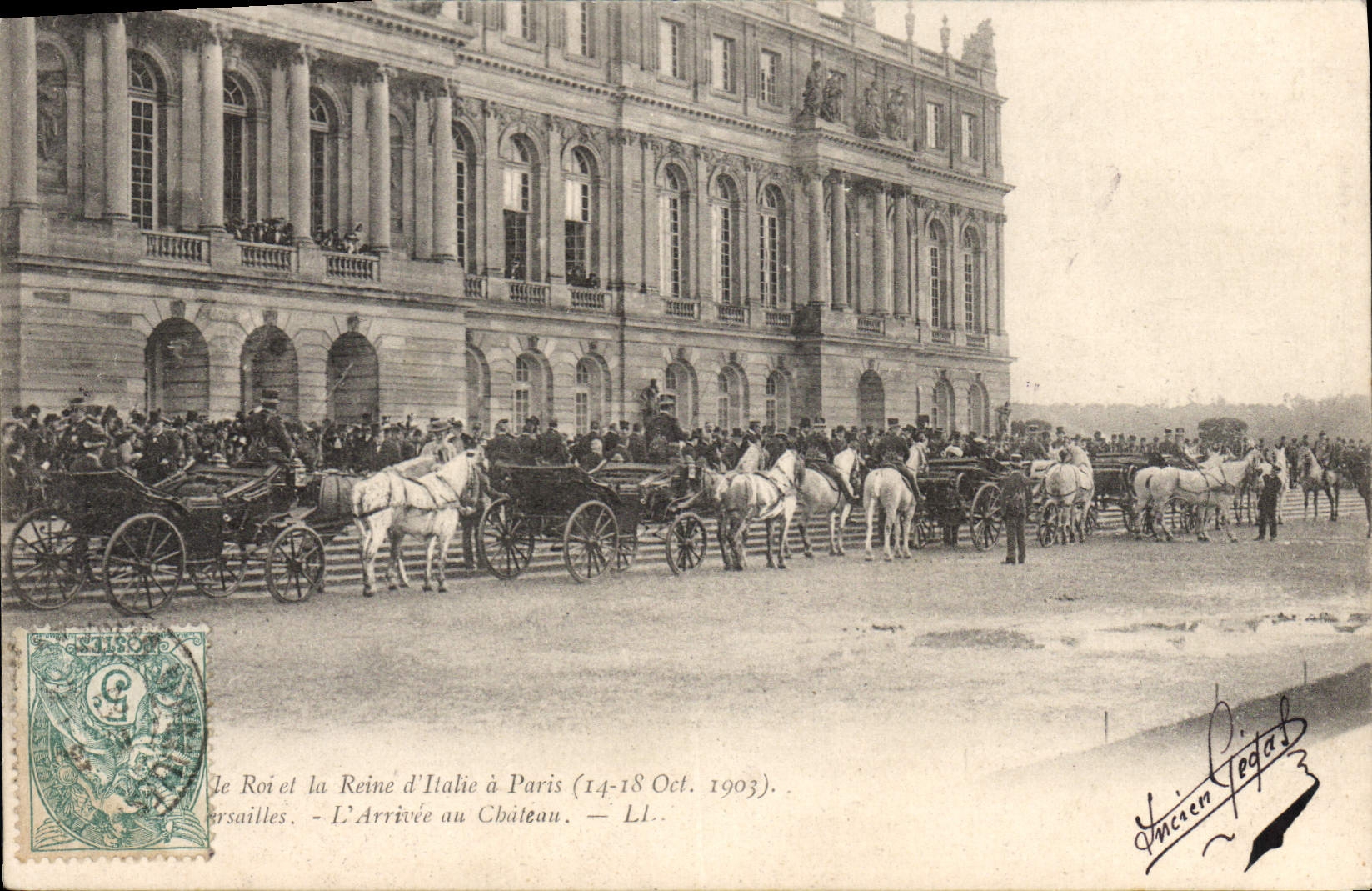 CPA Versailles La Reine et le roi d'Italie A Paris 14-18 octobre 1903 arrivée au château