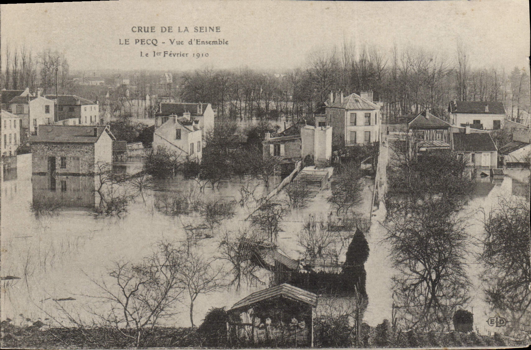 CPA Le Pecq Vue D'Ensemble Le 1er février 1910 crue de la seine